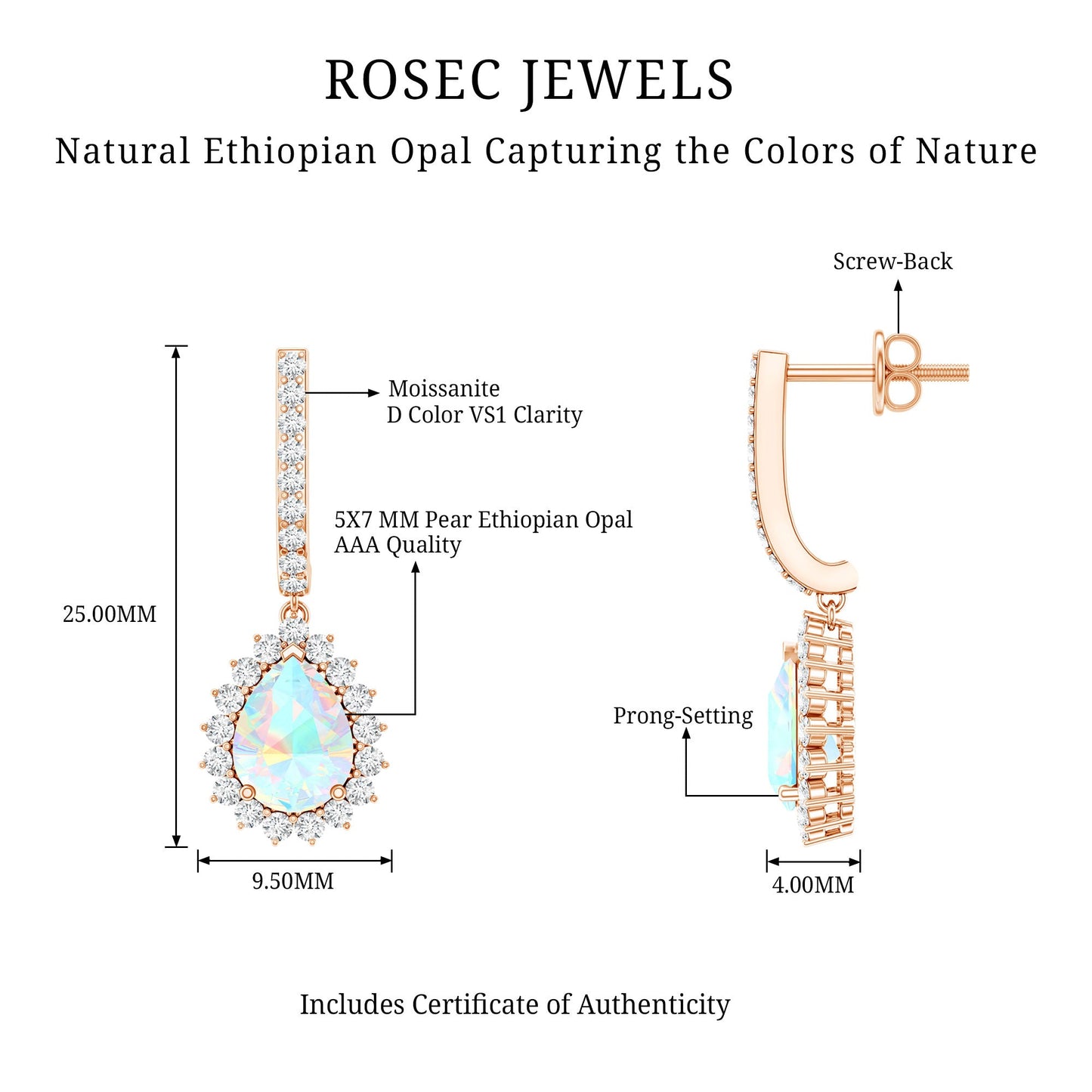 Natural Ethiopian Opal Teardrop Bridal Earrings with Moissanite Accent