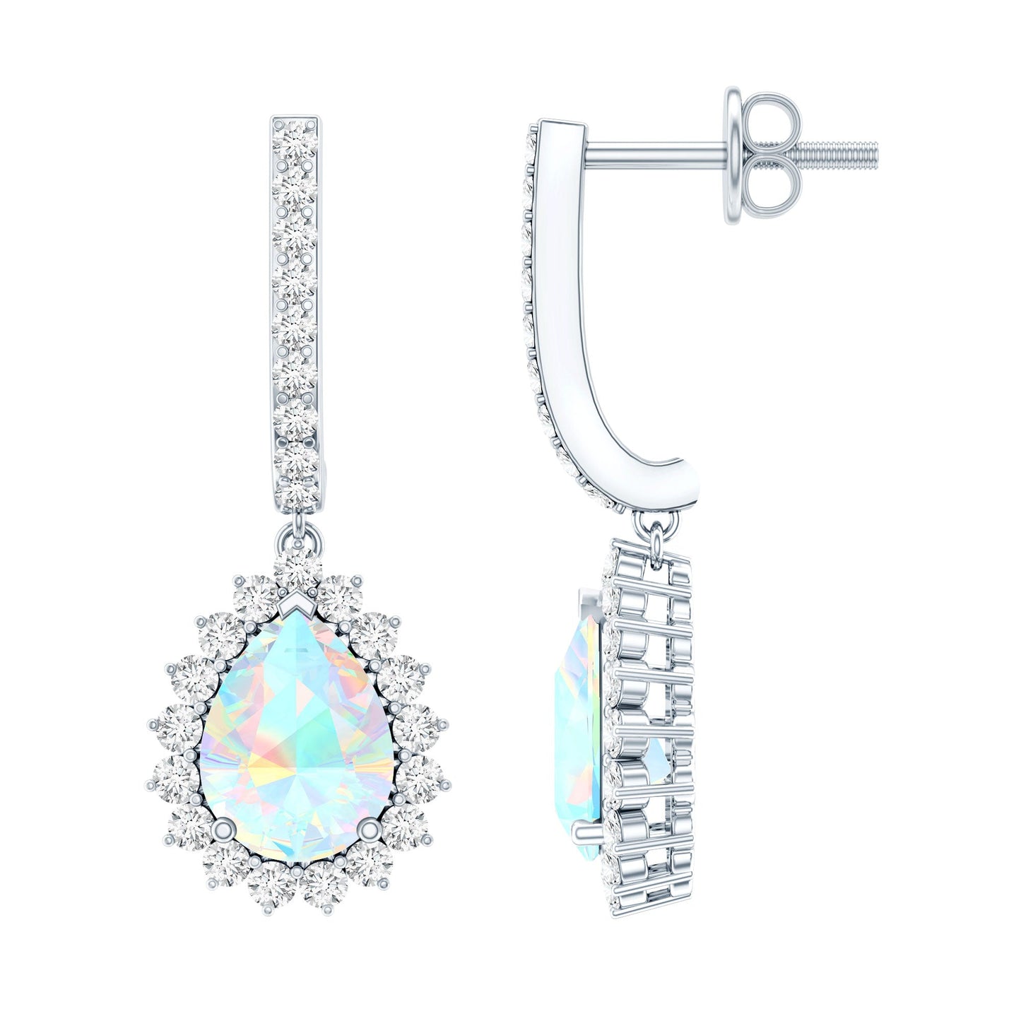 Natural Ethiopian Opal Teardrop Bridal Earrings with Moissanite Accent