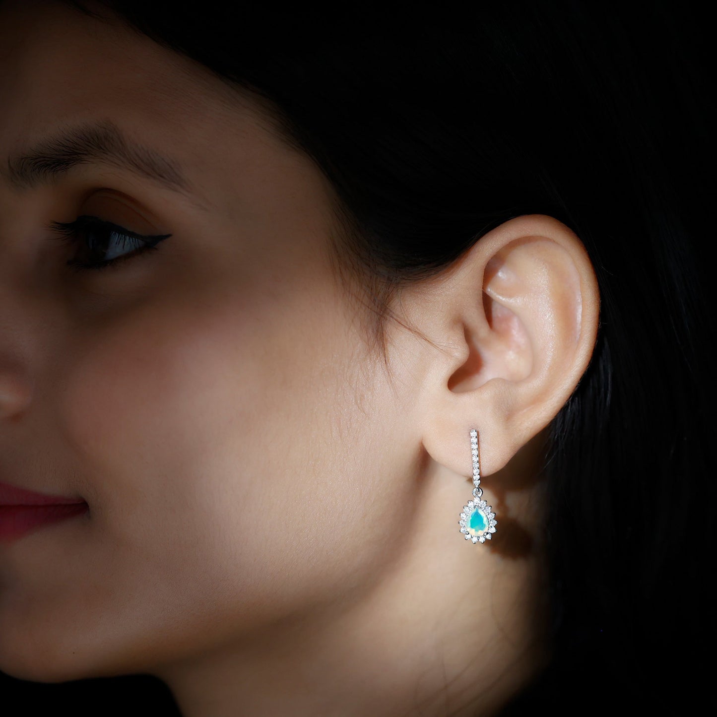 Natural Ethiopian Opal Teardrop Bridal Earrings with Moissanite Accent