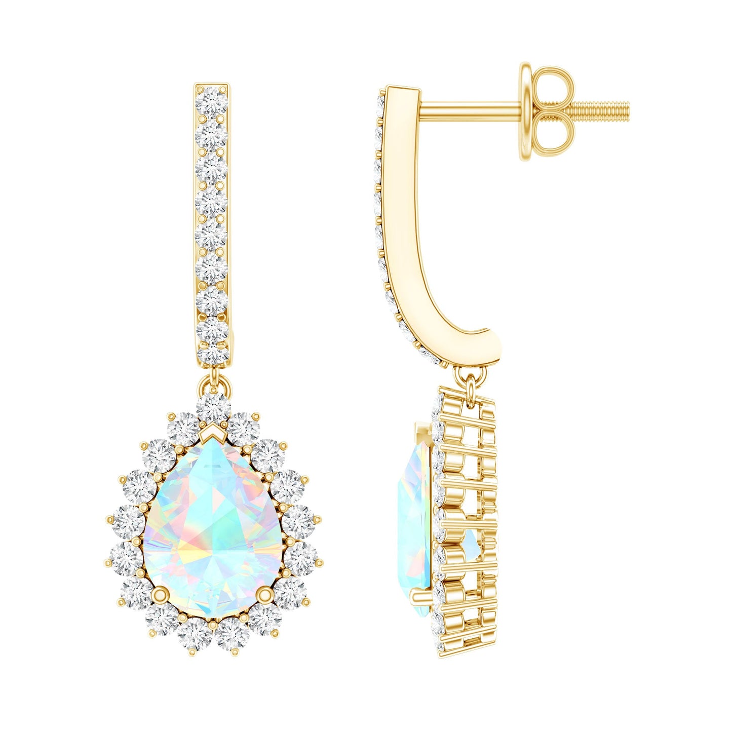 Natural Ethiopian Opal Teardrop Bridal Earrings with Moissanite Accent