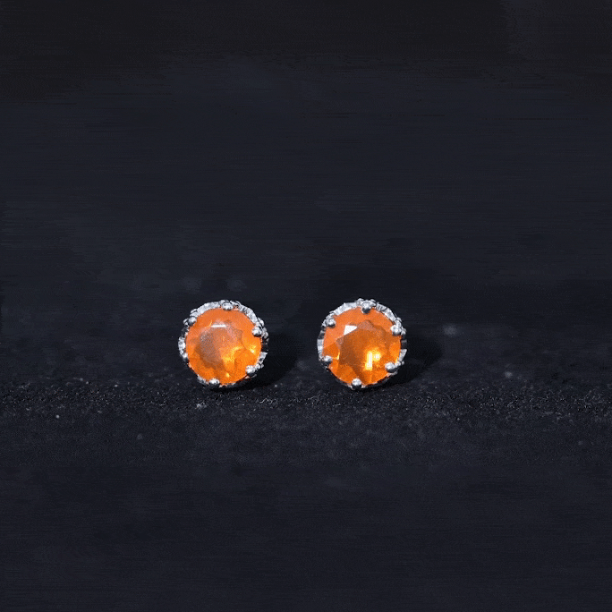 1.5 Carat Fire Opal Solitaire Crown Stud Earrings