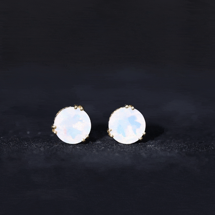 4 Carat Ethiopian Opal Solitaire Stud Earrings in Double Prong Setting