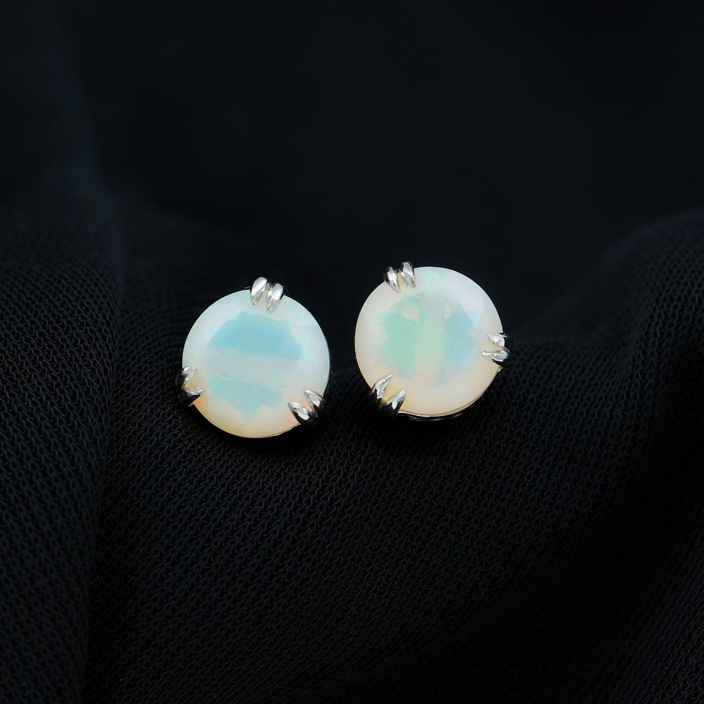 4 Carat Ethiopian Opal Solitaire Stud Earrings in Double Prong Setting