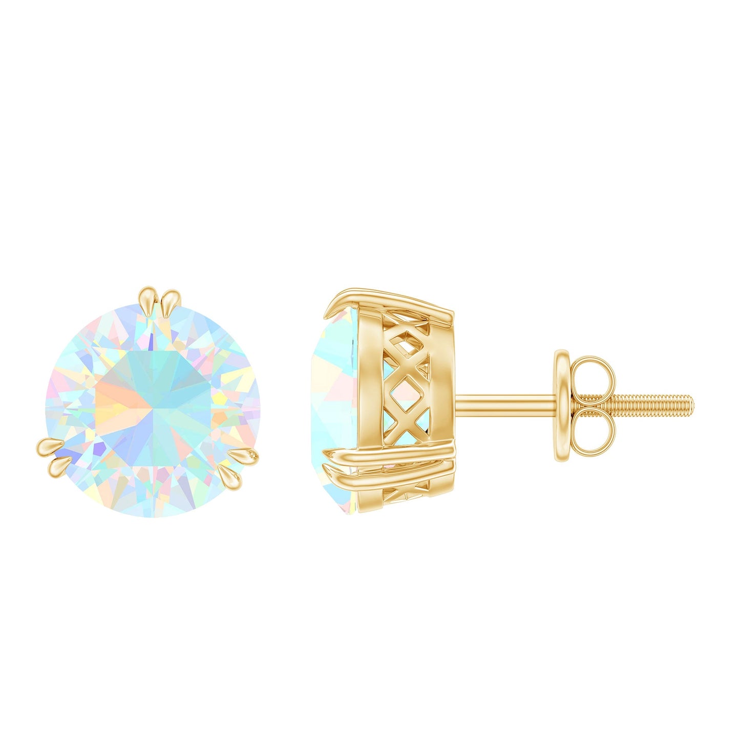 4 Carat Ethiopian Opal Solitaire Stud Earrings in Double Prong Setting