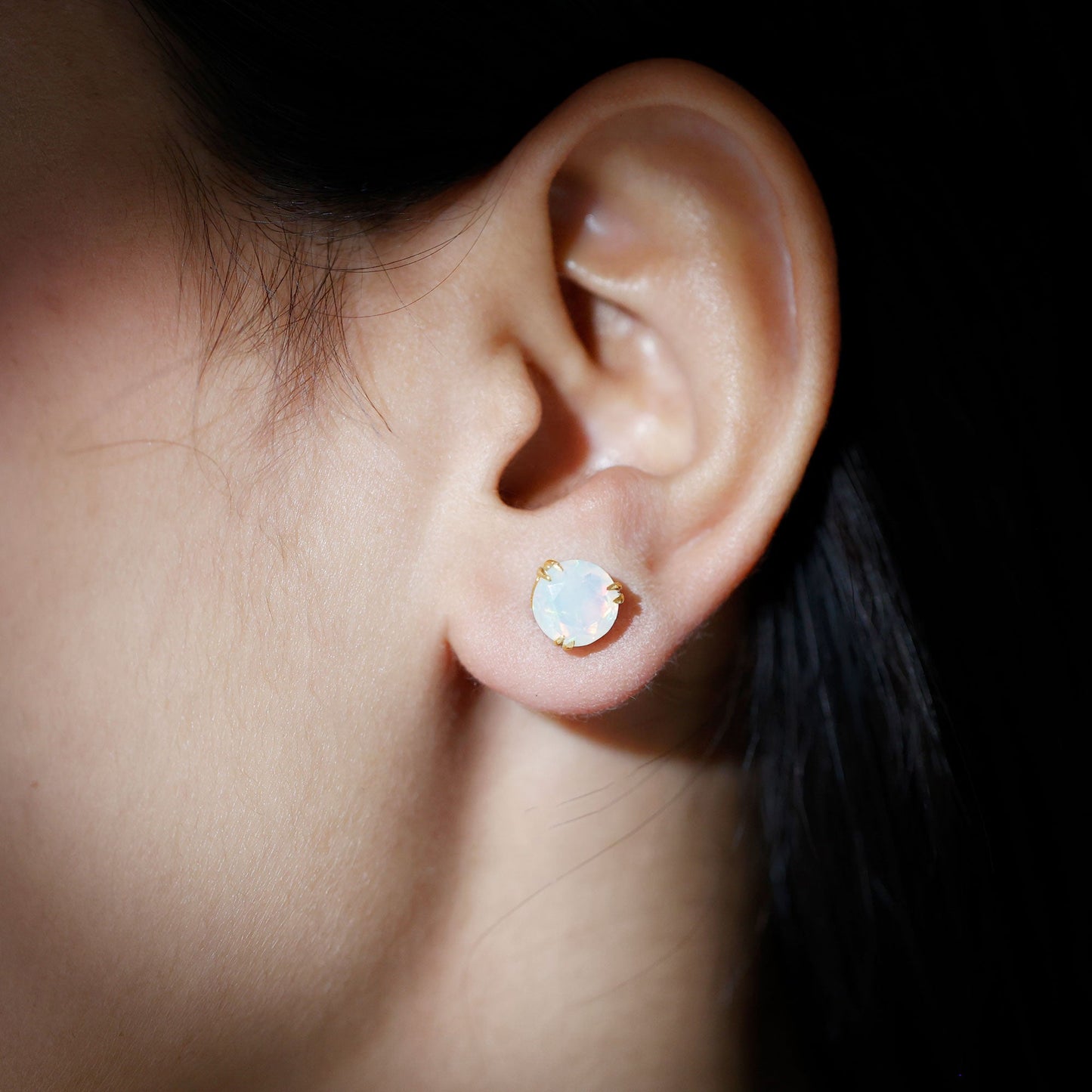 4 Carat Ethiopian Opal Solitaire Stud Earrings in Double Prong Setting