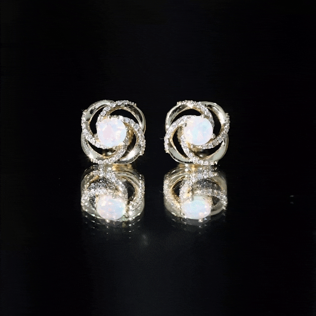 Genuine Ethiopian Opal and Diamond Swirl Stud Earrings