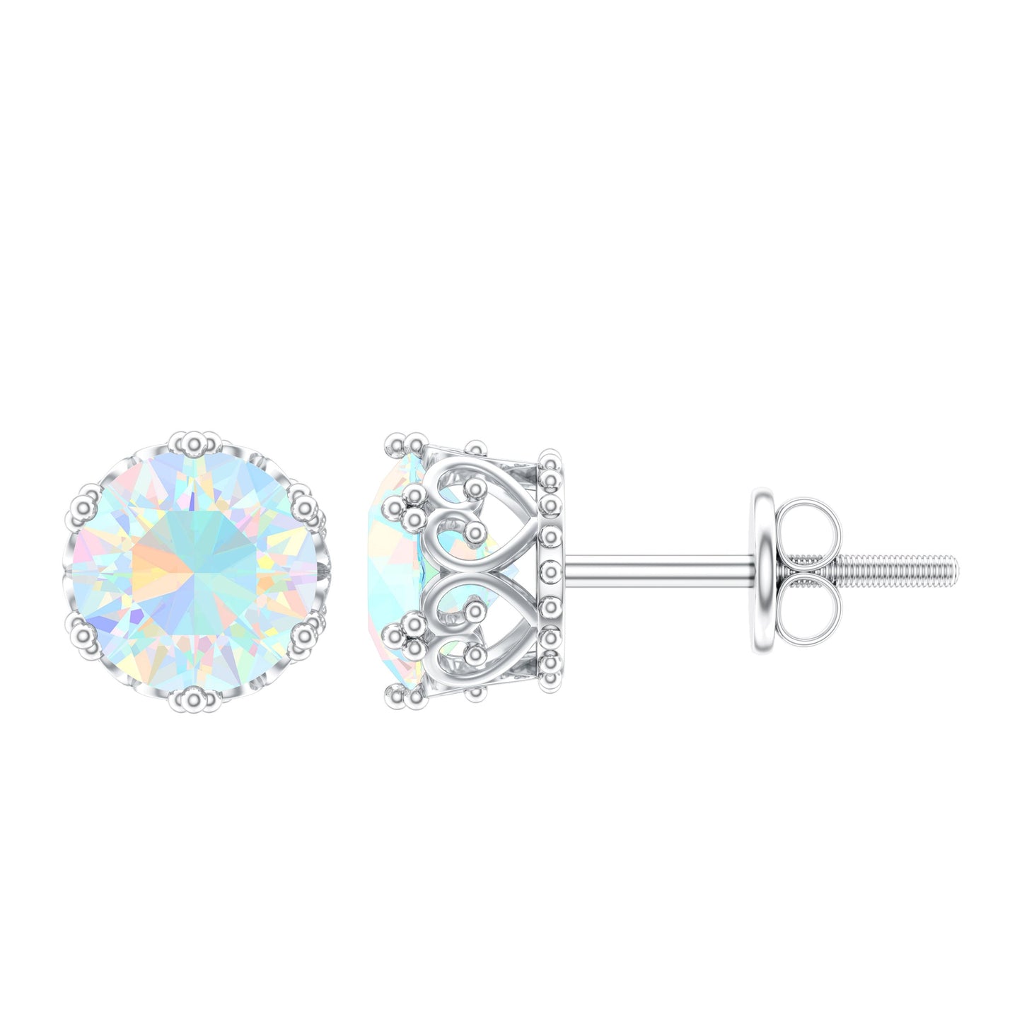 Natural Ethiopian Opal Crown Stud Earrings with Screw Back