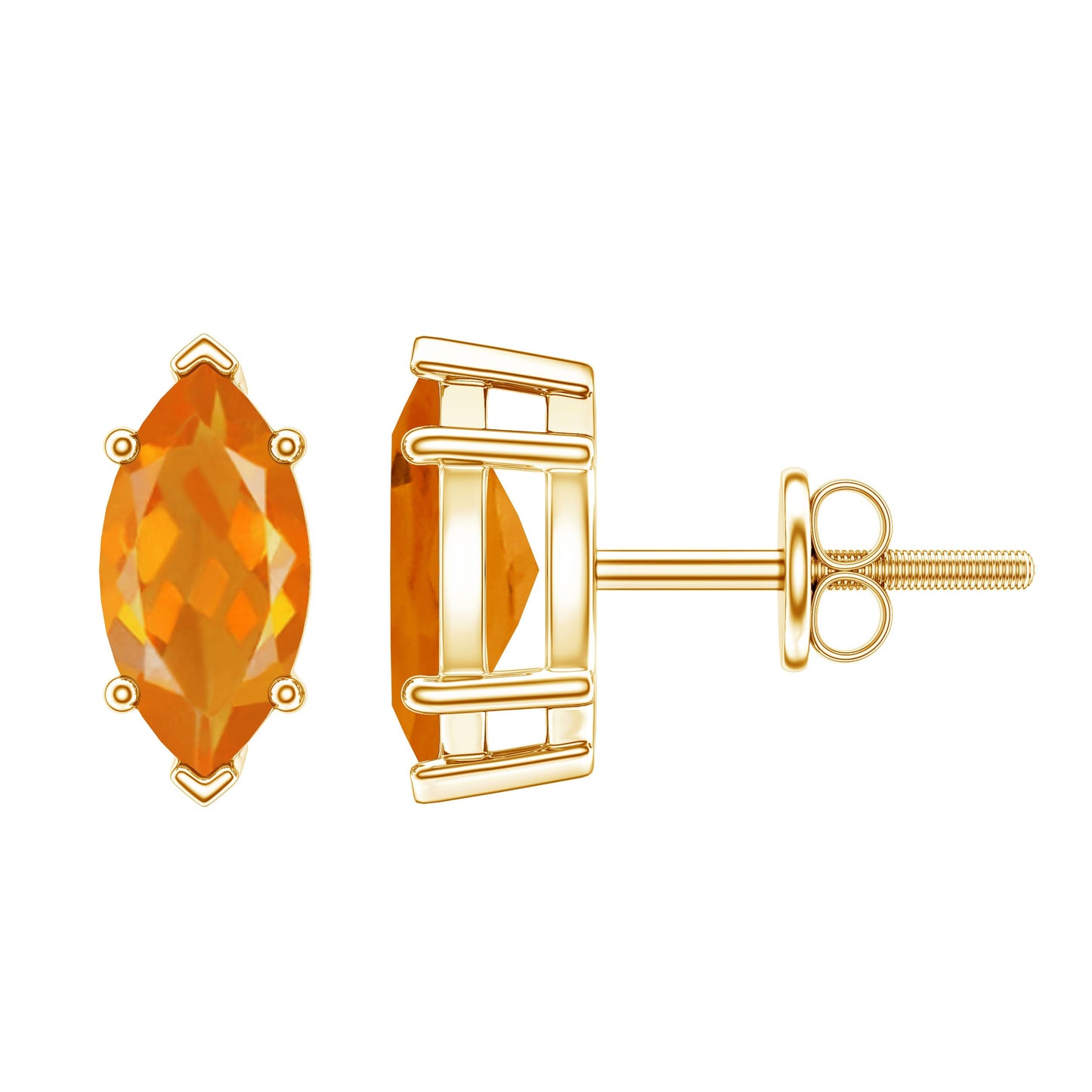 Natural Marquise Fire Opal Stud Earrings with Screw Back