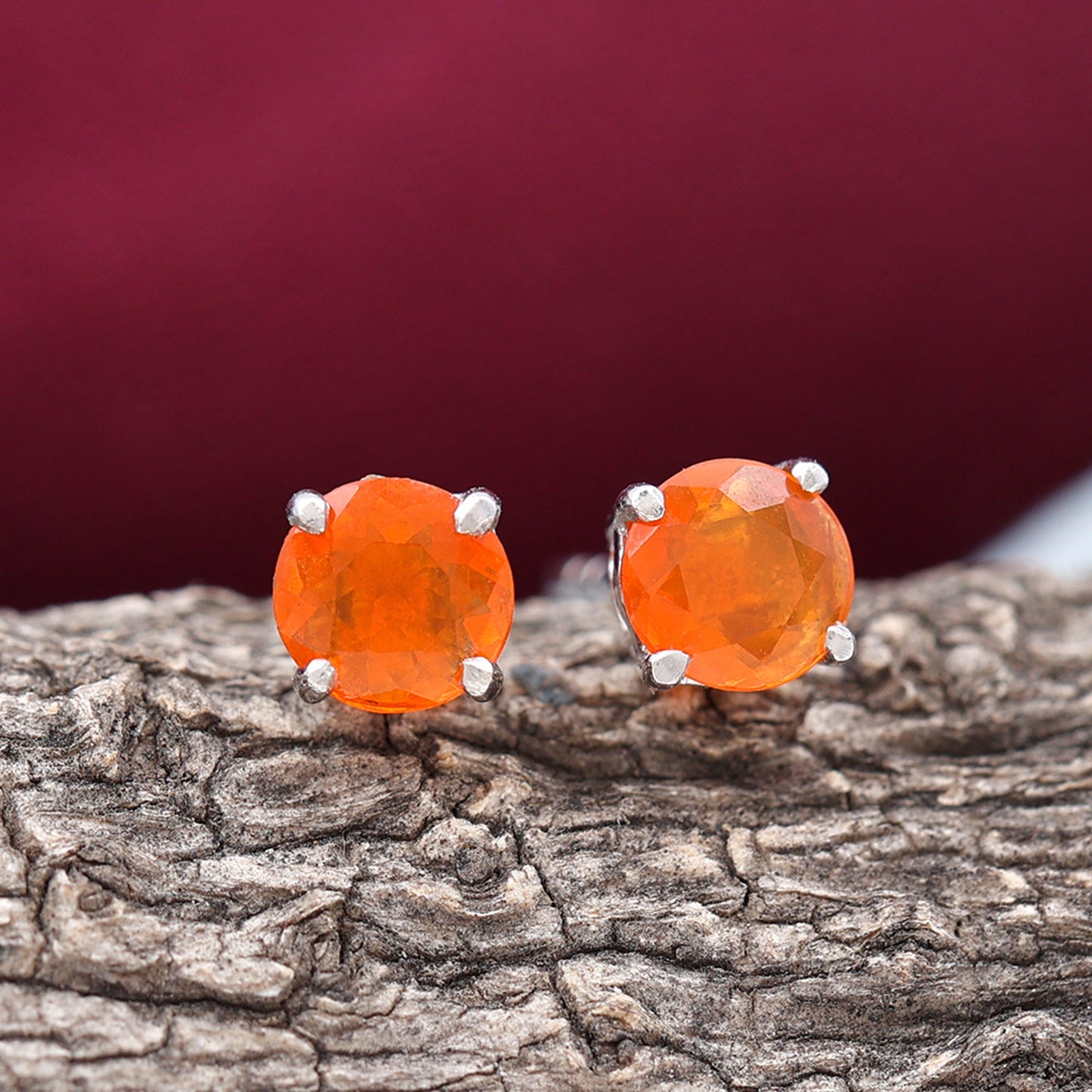 Fire Opal Stud Earrings with Screw on Backs