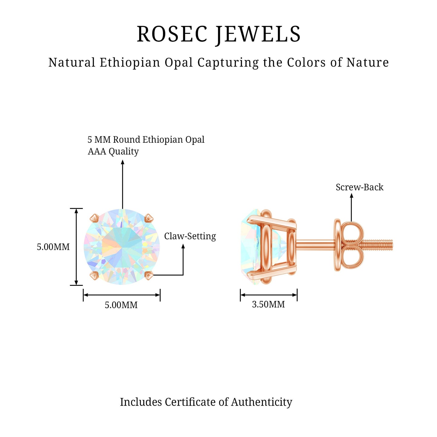 Real Ethiopian Opal Solitaire Stud Earrings