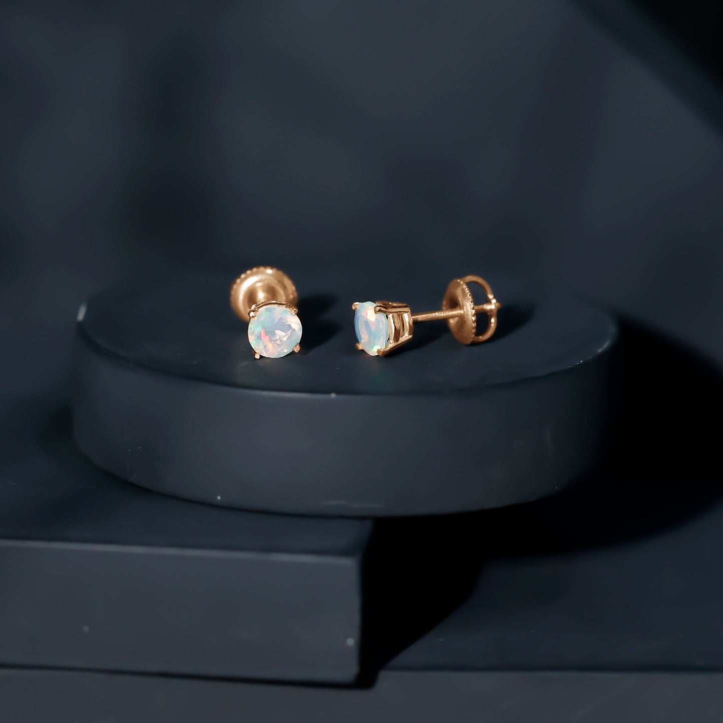 Real Ethiopian Opal Solitaire Stud Earrings