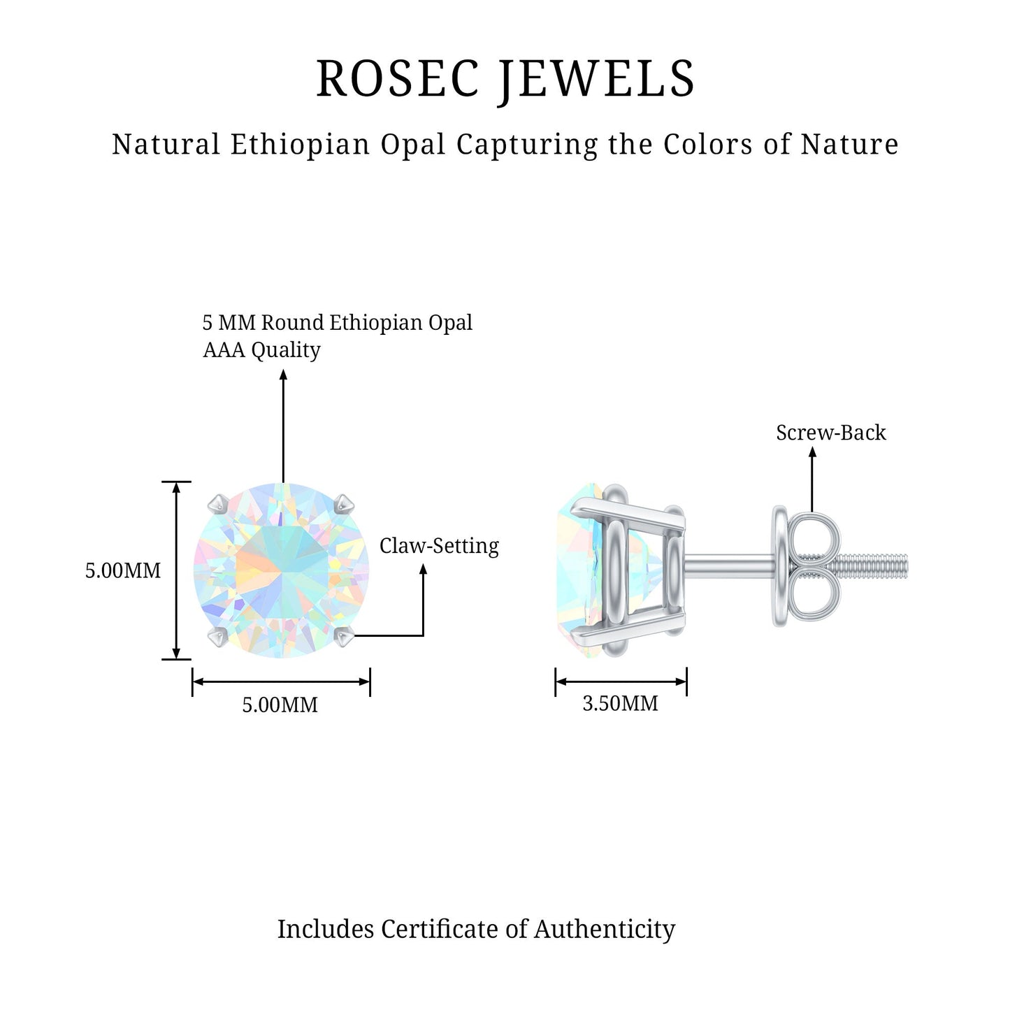 Real Ethiopian Opal Solitaire Stud Earrings