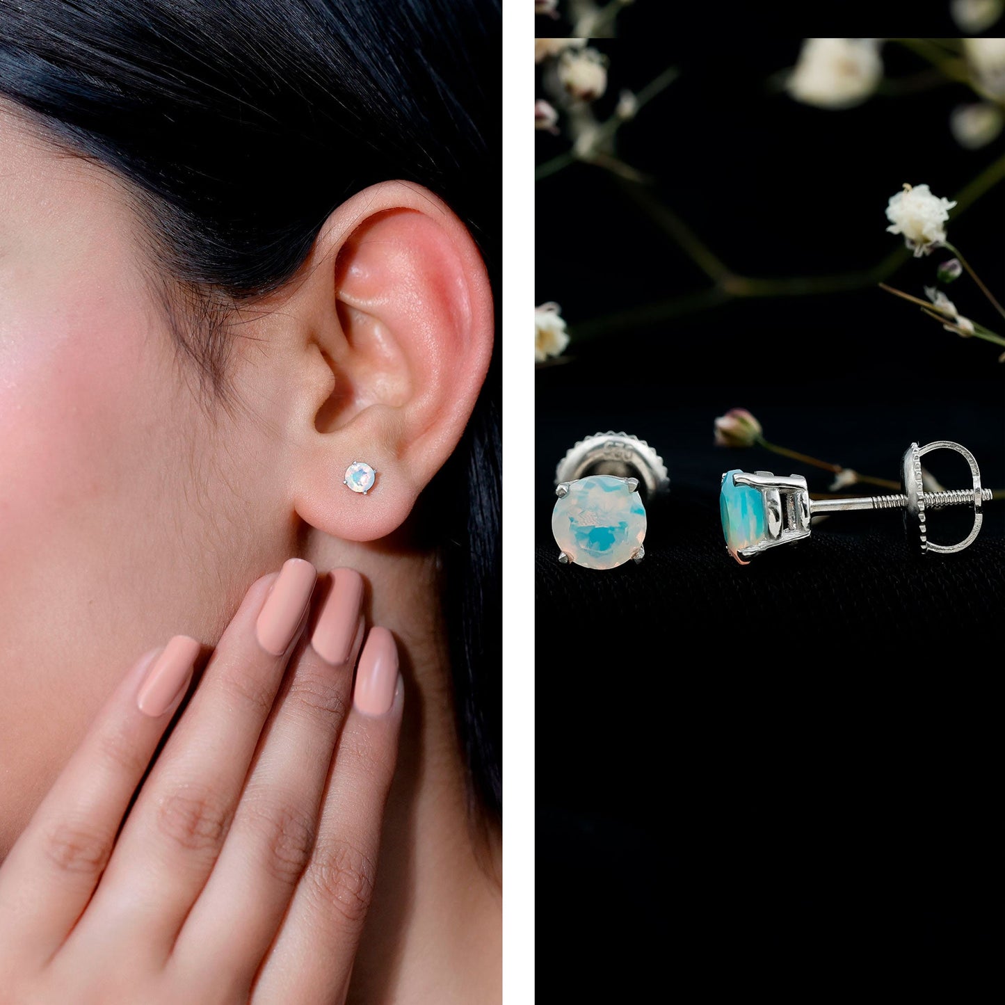 Real Ethiopian Opal Solitaire Stud Earrings