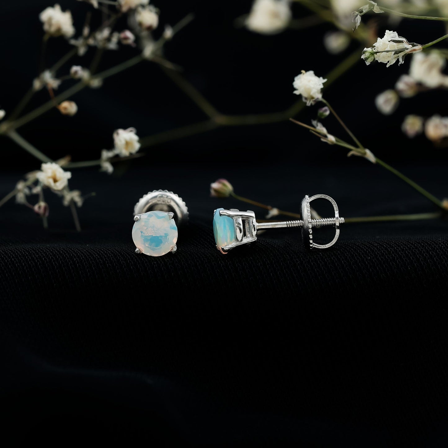 Real Ethiopian Opal Solitaire Stud Earrings