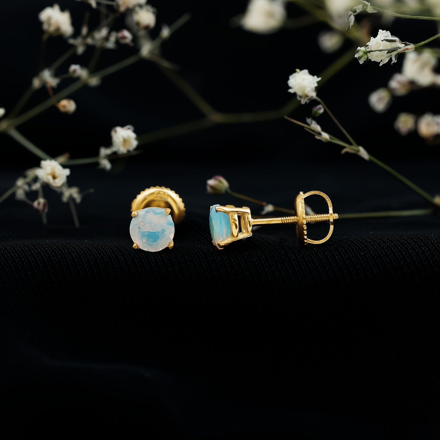 Real Ethiopian Opal Solitaire Stud Earrings