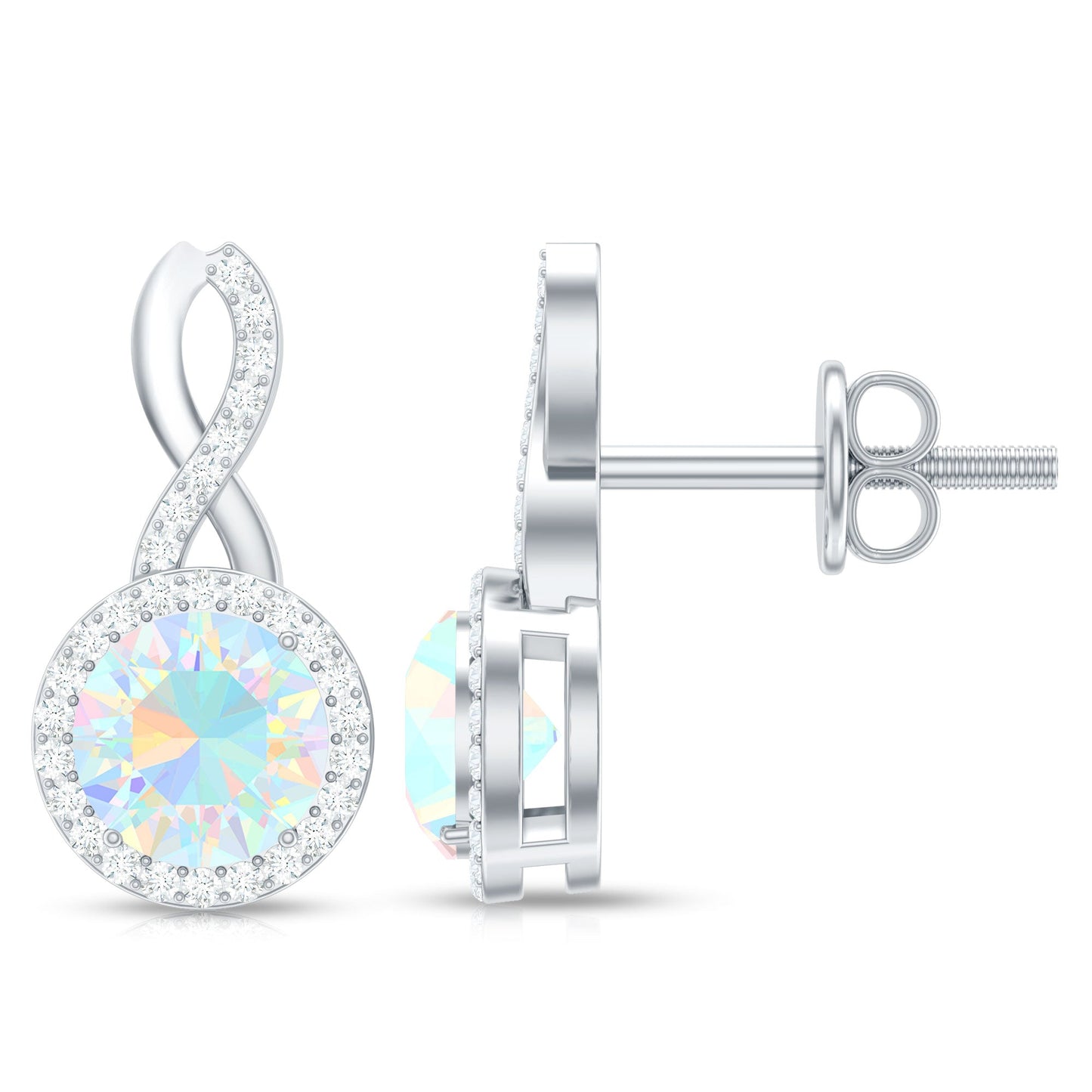 1 Carat Ethiopian Opal and Diamond Infinity Stud Earrings