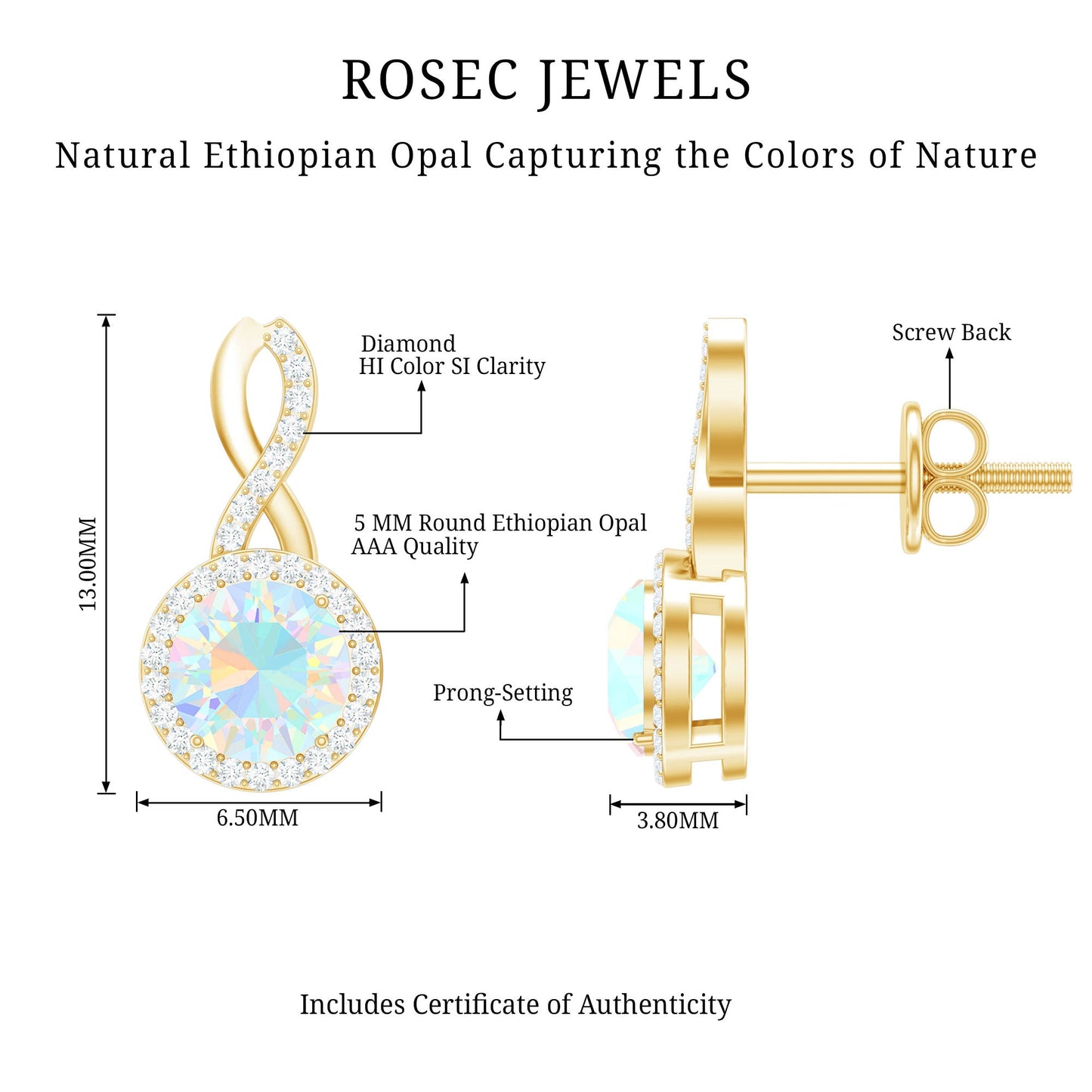 1 Carat Ethiopian Opal and Diamond Infinity Stud Earrings