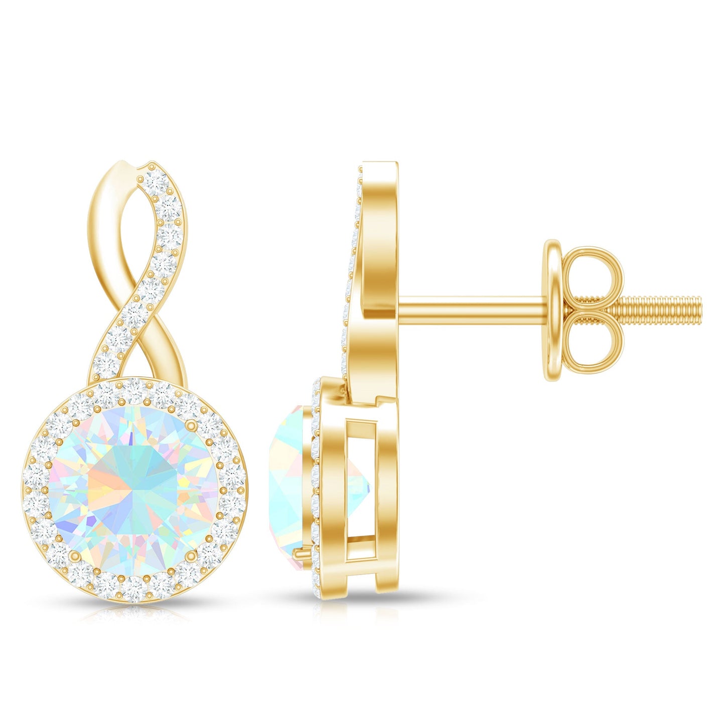 1 Carat Ethiopian Opal and Diamond Infinity Stud Earrings