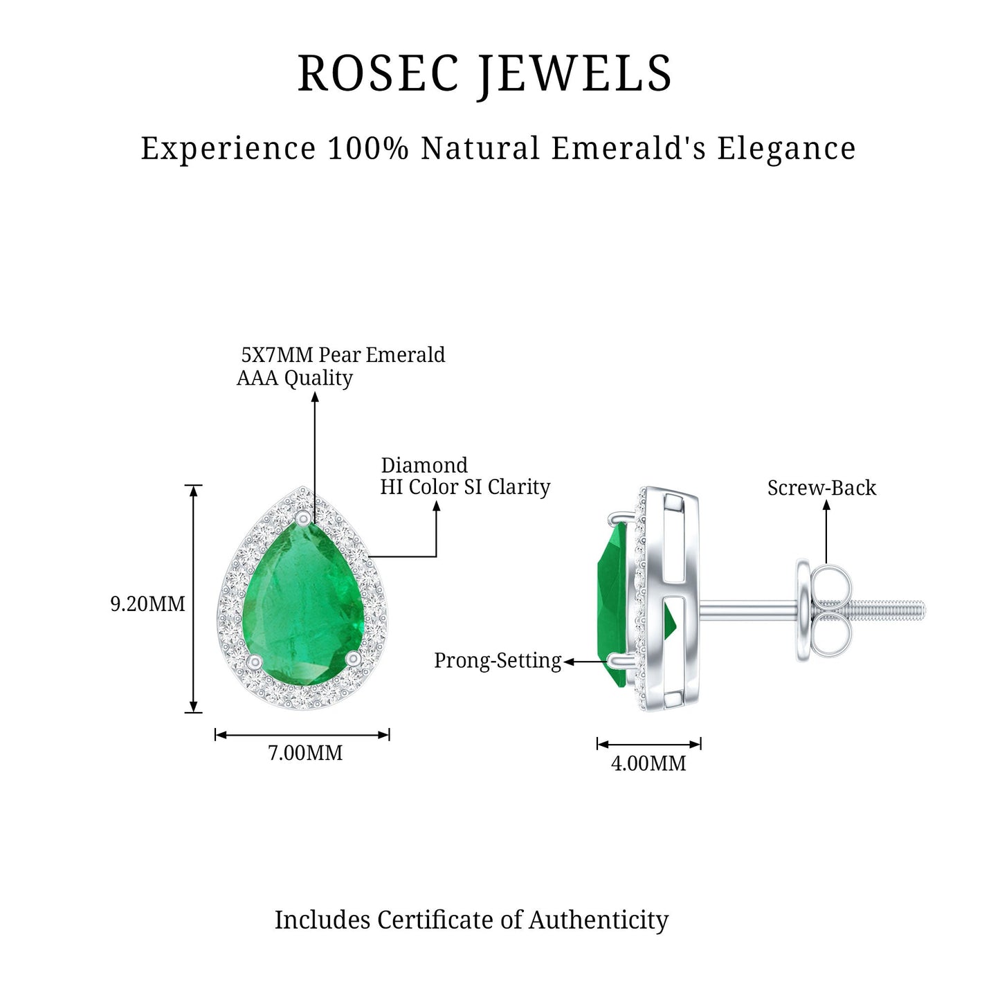 Natural 1.3 Carat Pear Shape Emerald Stud Earrings with Diamond Halo