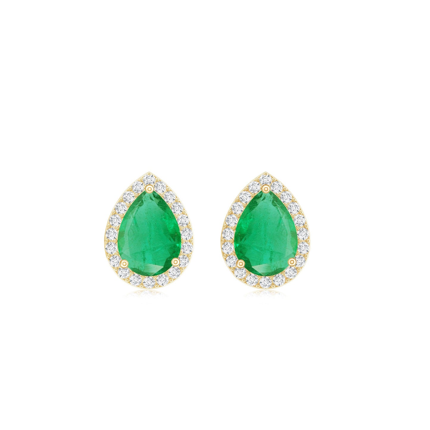 Natural 1.3 Carat Pear Shape Emerald Stud Earrings with Diamond Halo