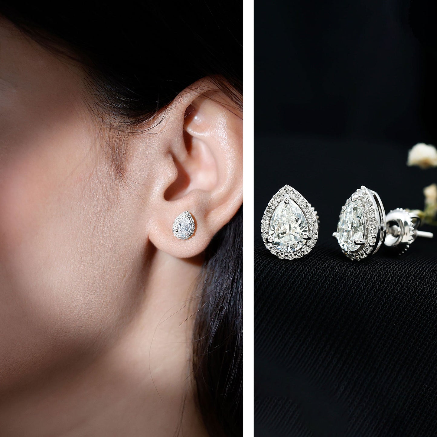 1.5 Carat Classic Moissanite Teardrop Stud Earrings with Halo