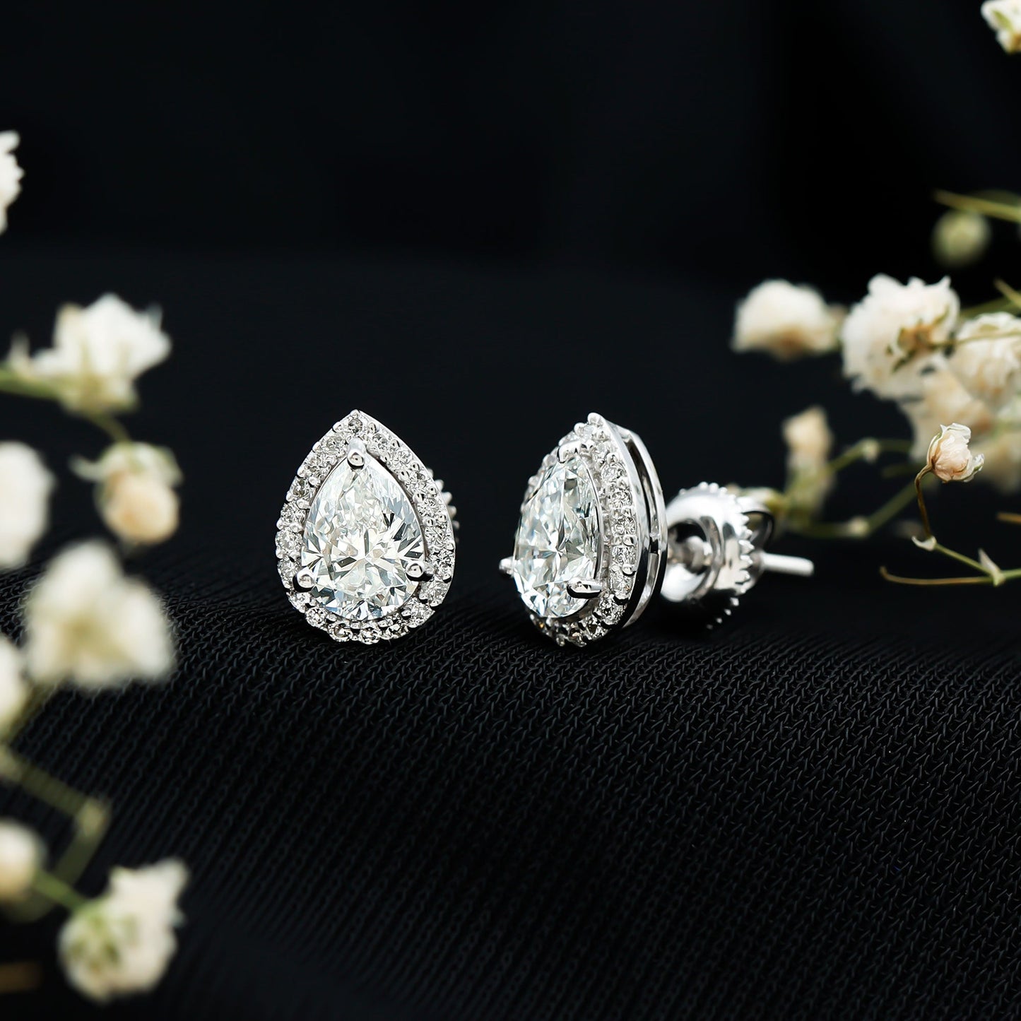 1.5 Carat Classic Moissanite Teardrop Stud Earrings with Halo