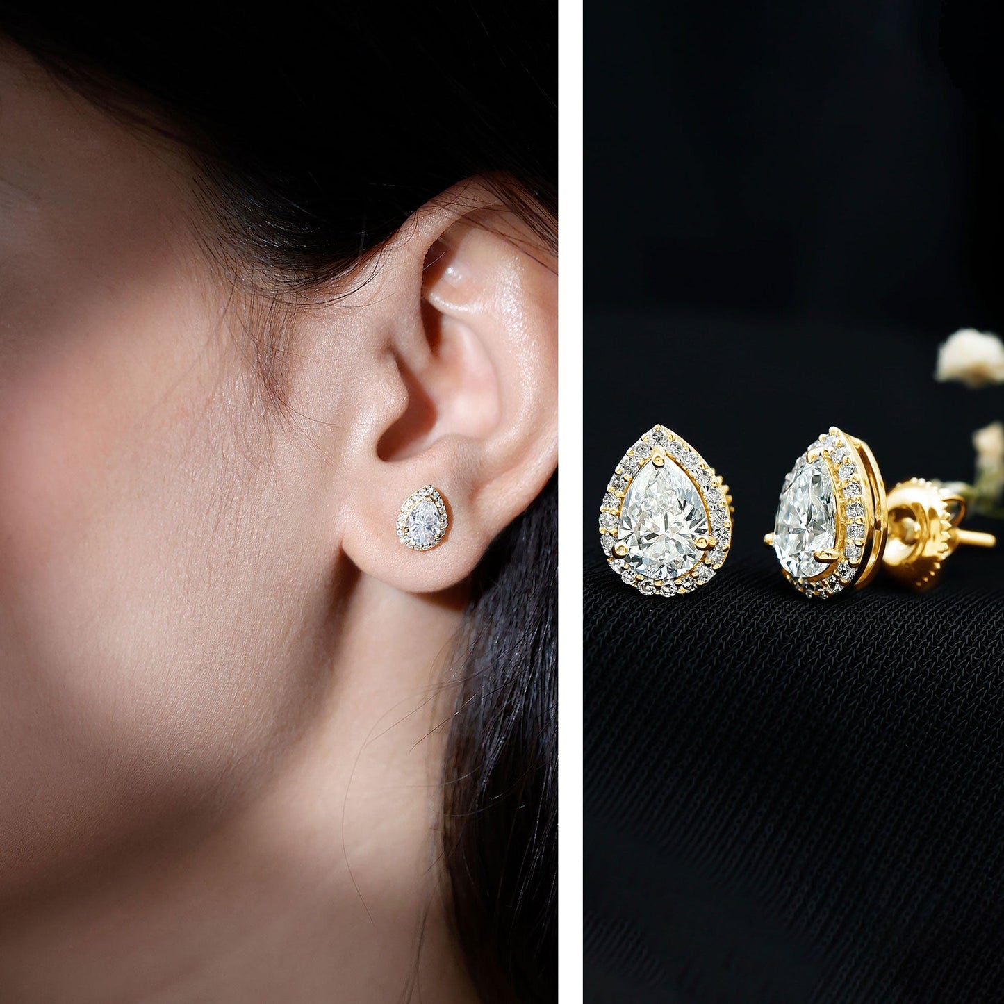1.5 Carat Classic Moissanite Teardrop Stud Earrings with Halo