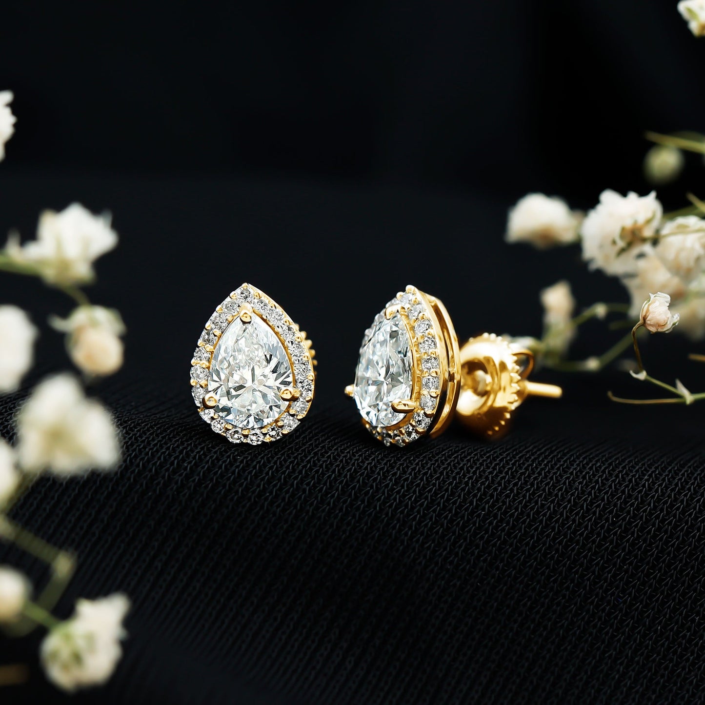 1.5 Carat Classic Moissanite Teardrop Stud Earrings with Halo