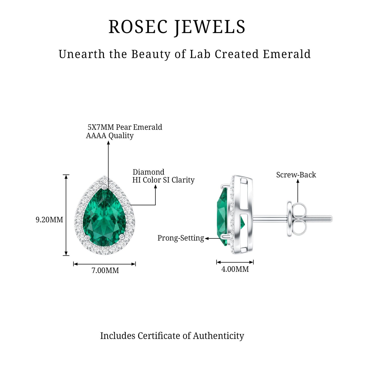 Lab Created Emerald Teardrop Stud Earrings with Diamond Halo