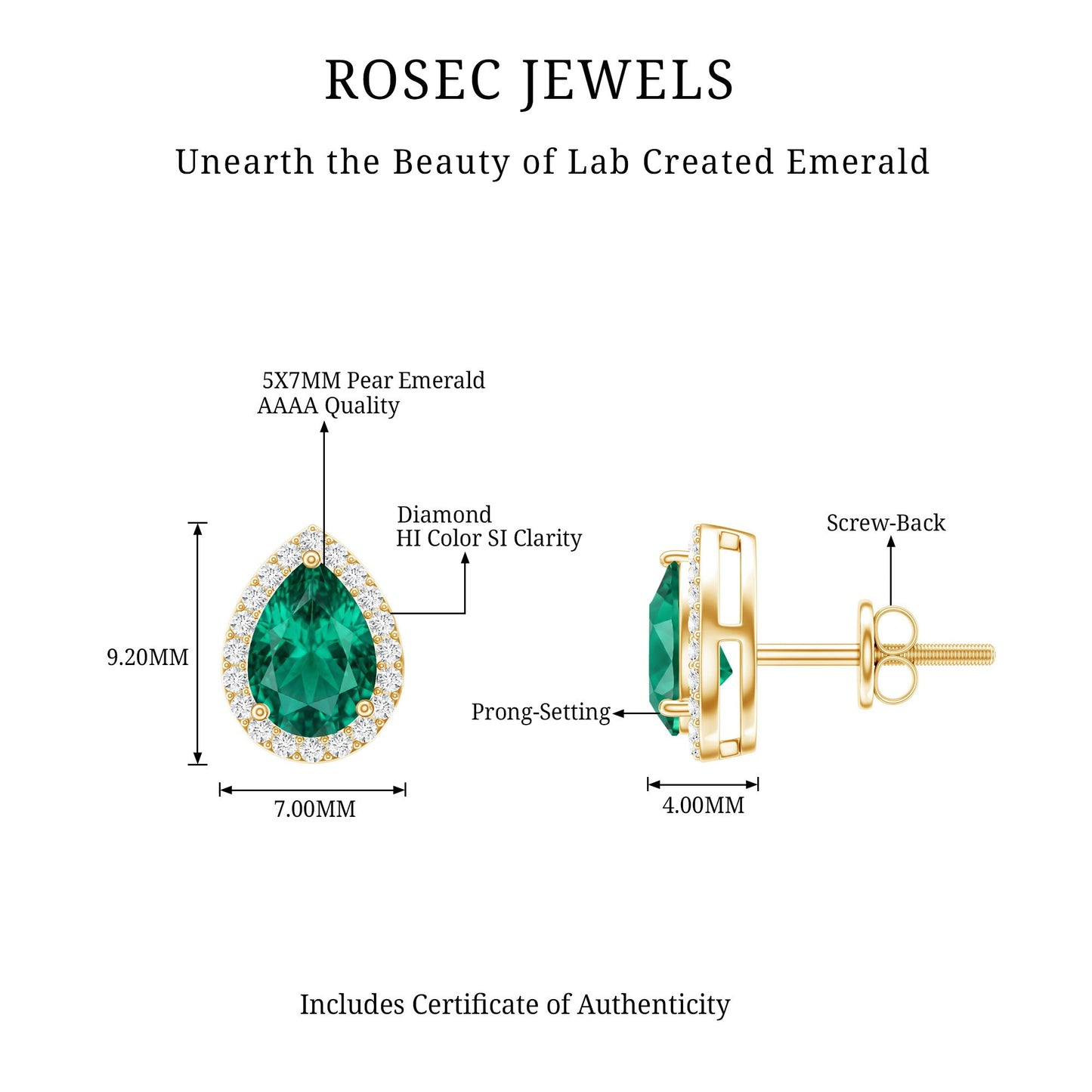 Lab Created Emerald Teardrop Stud Earrings with Diamond Halo