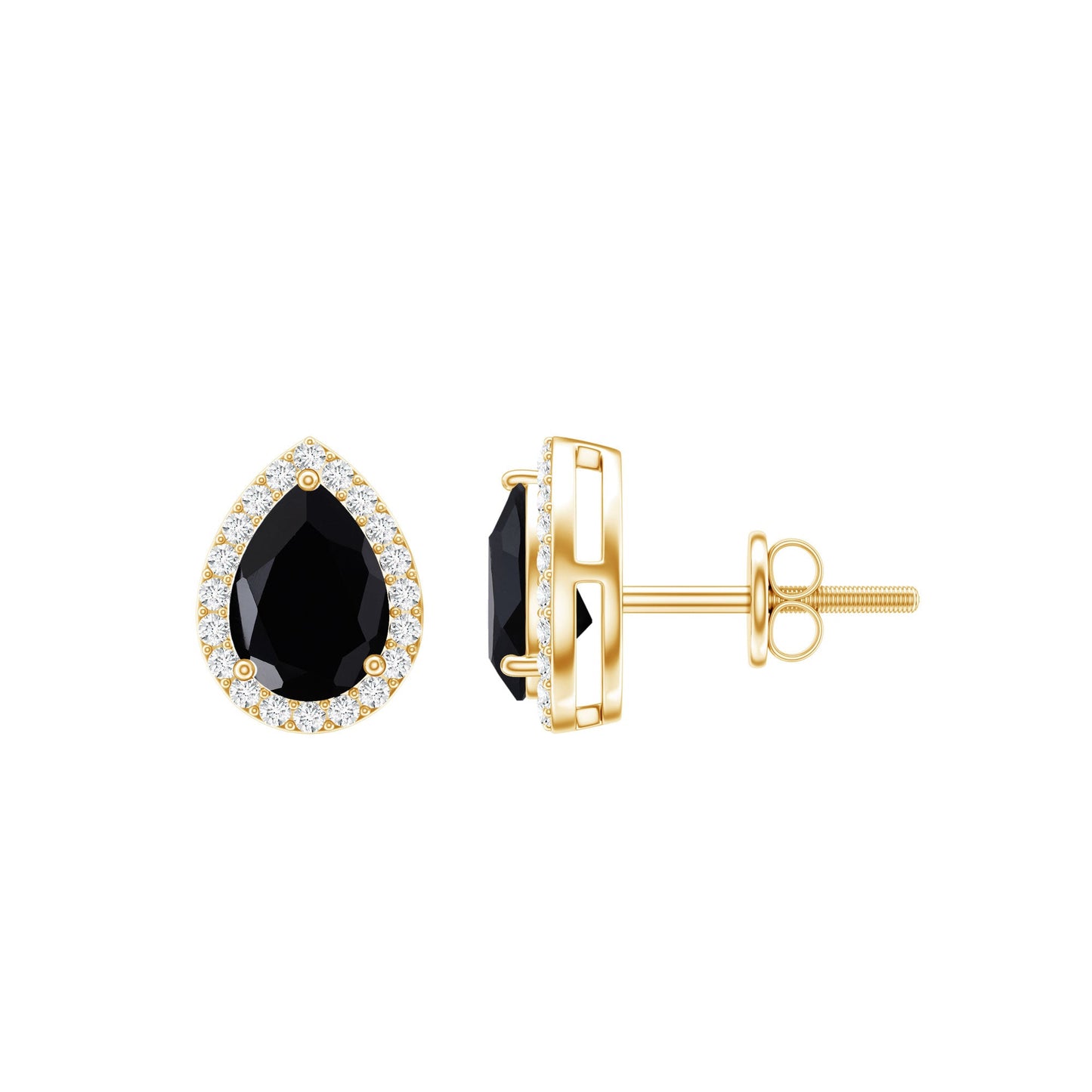 2 Carat Pear Cut Black Onyx and Diamond Halo Stud Earrings