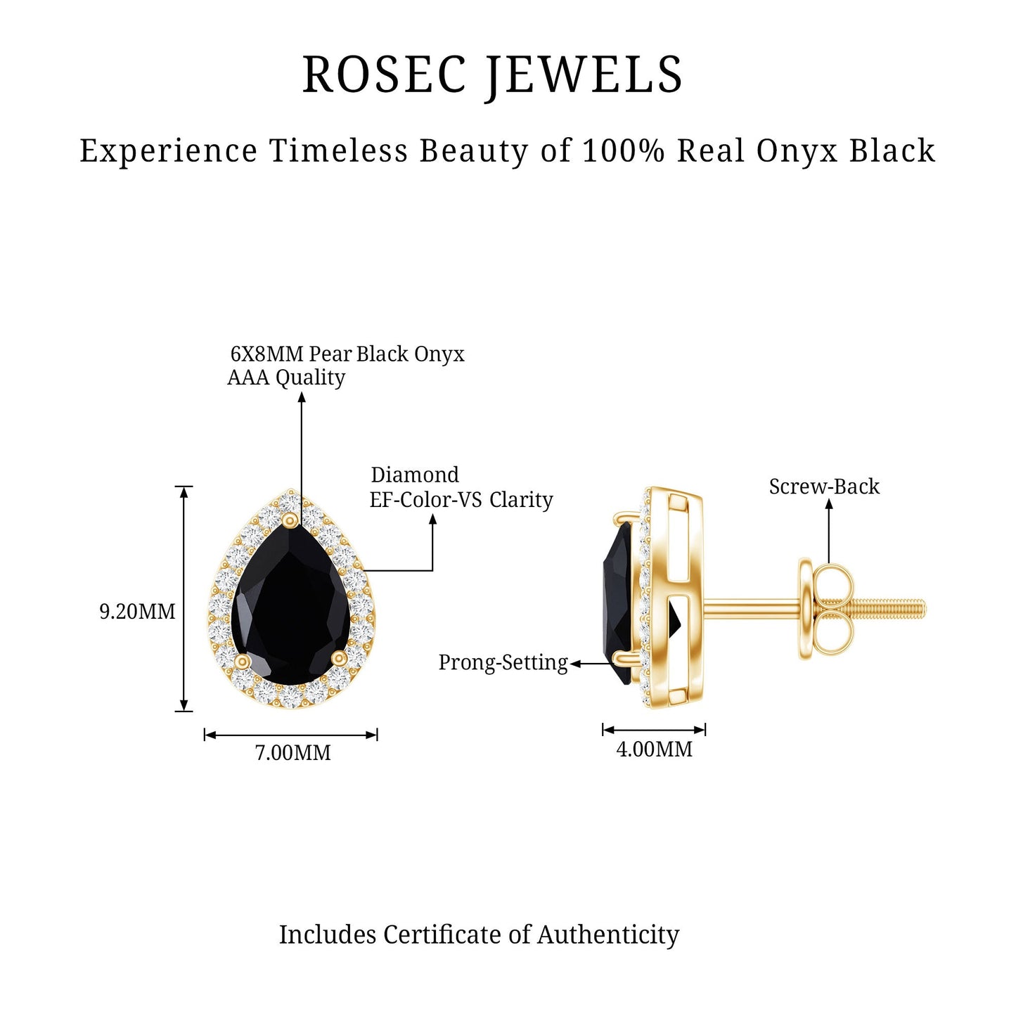 2 Carat Pear Cut Black Onyx and Diamond Halo Stud Earrings