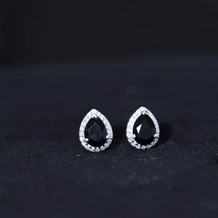 Natural 1.2 Carat Pear Shape Black Spinel Earrings with Diamond Halo