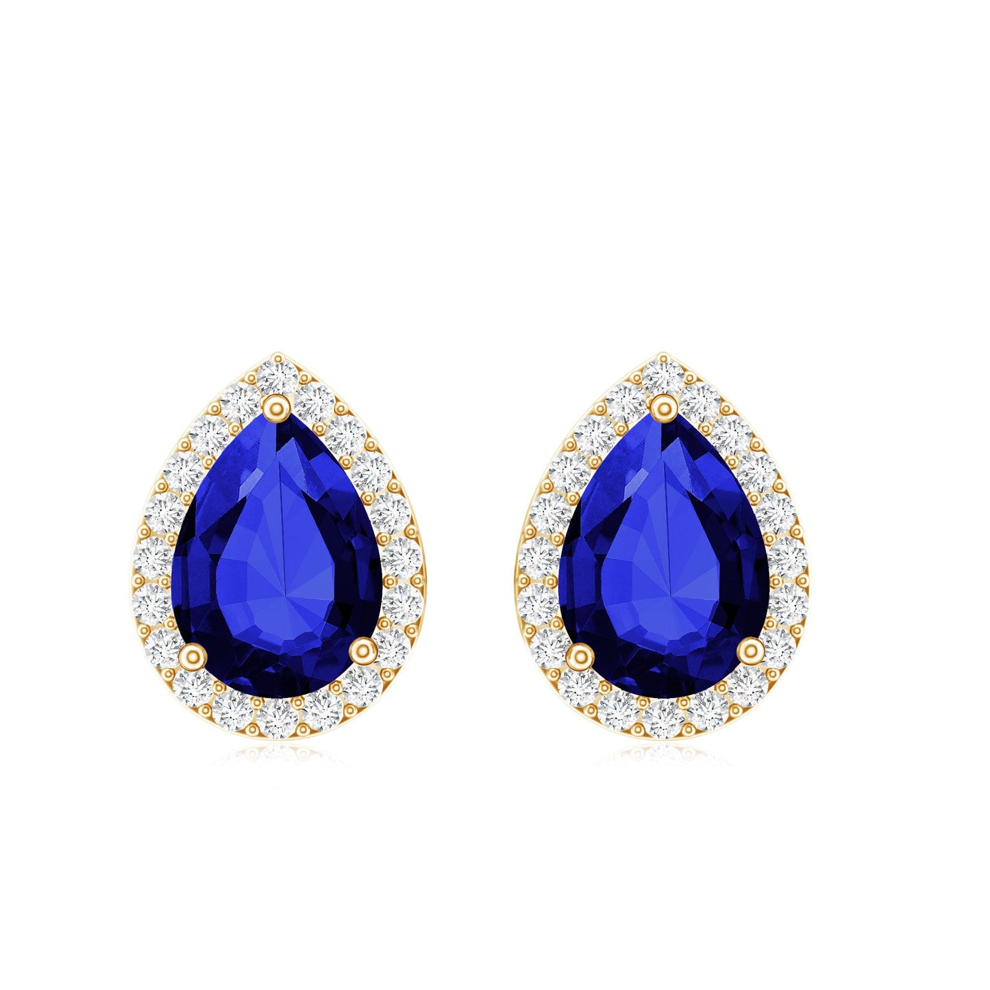 Certified Lab Created Blue Sapphire and Diamond Stud Earrings