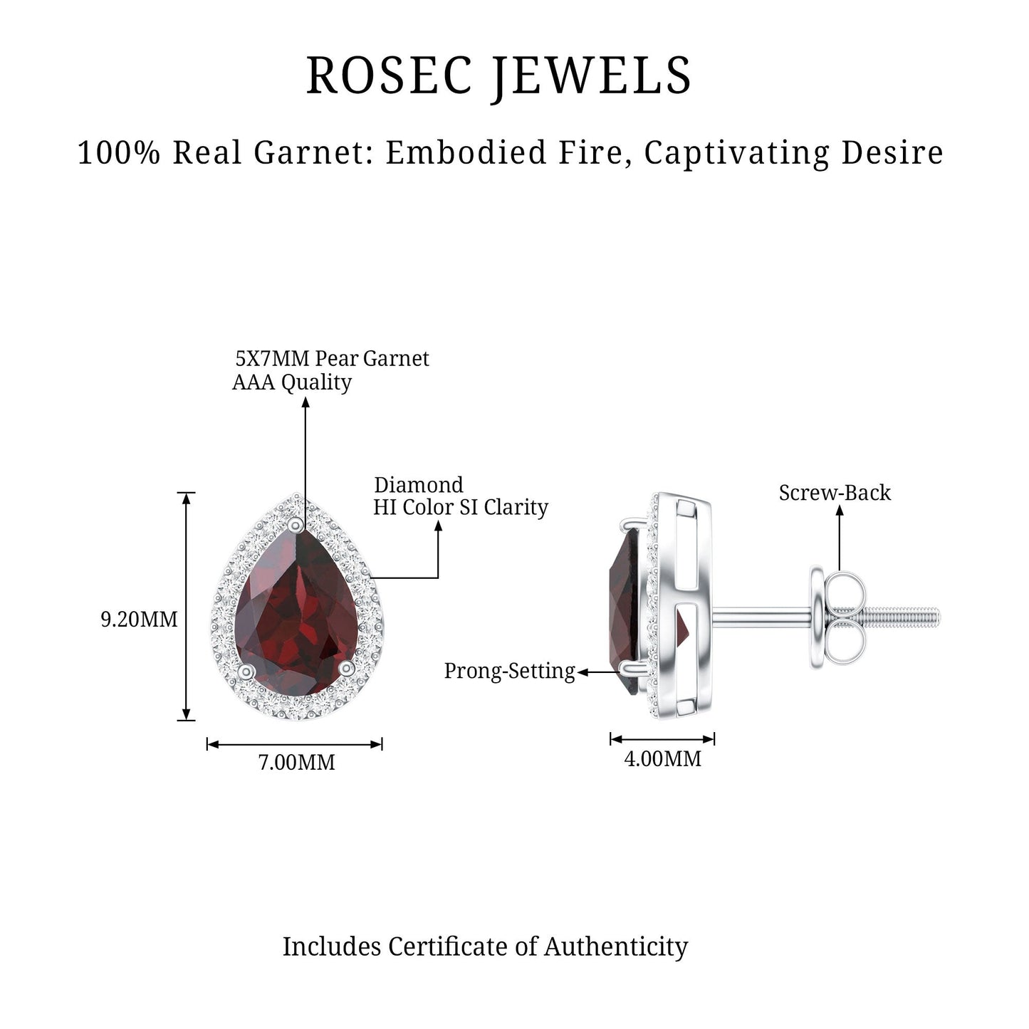 Natural 1.7 Carat Garnet Teardrop Stud Earrings with Diamond Halo