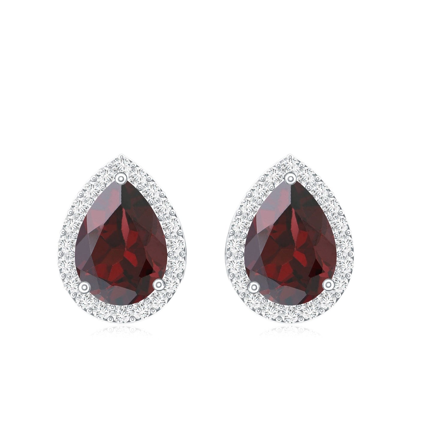 Natural 1.7 Carat Garnet Teardrop Stud Earrings with Diamond Halo