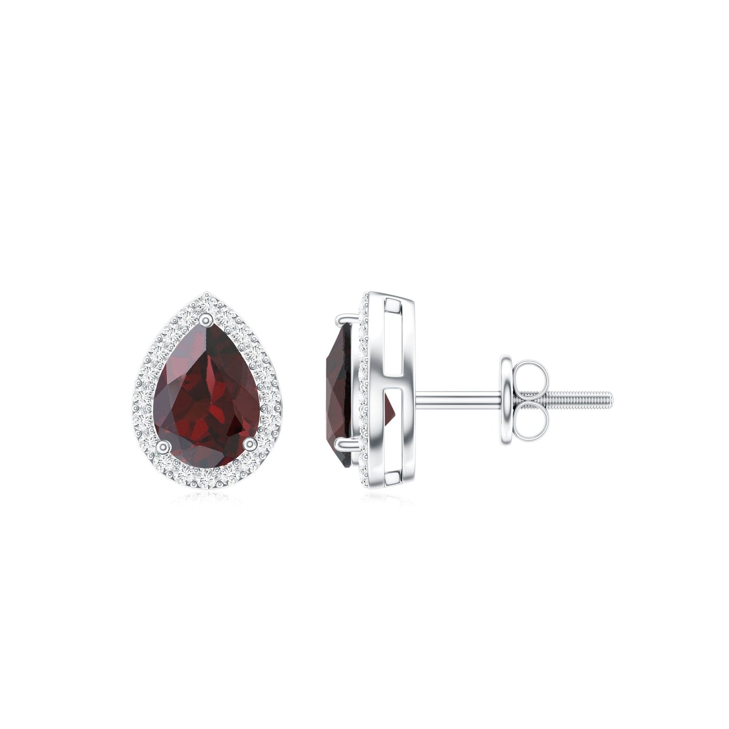 Natural 1.7 Carat Garnet Teardrop Stud Earrings with Diamond Halo