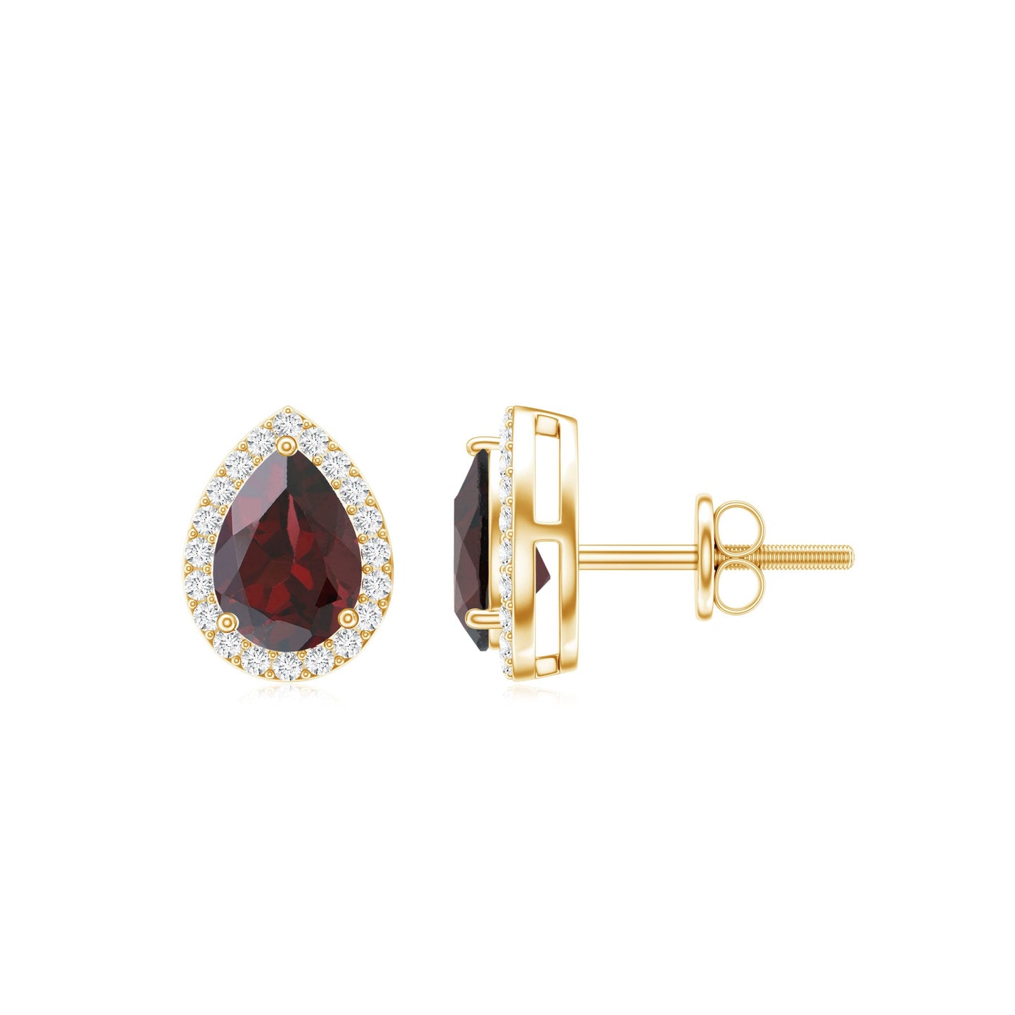 Natural 1.7 Carat Garnet Teardrop Stud Earrings with Diamond Halo
