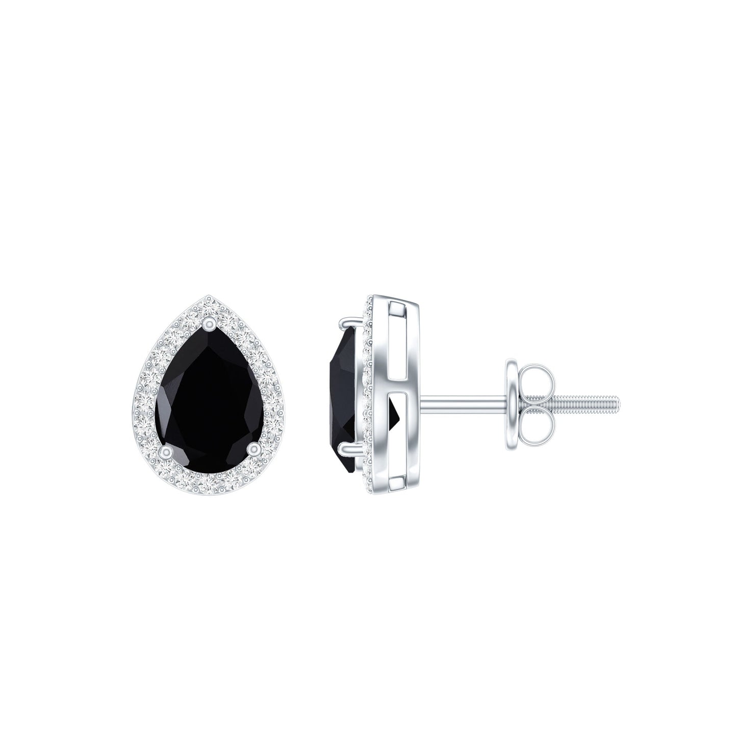Lab Created Black Diamond Teardrop Stud Earrings with Diamond Halo