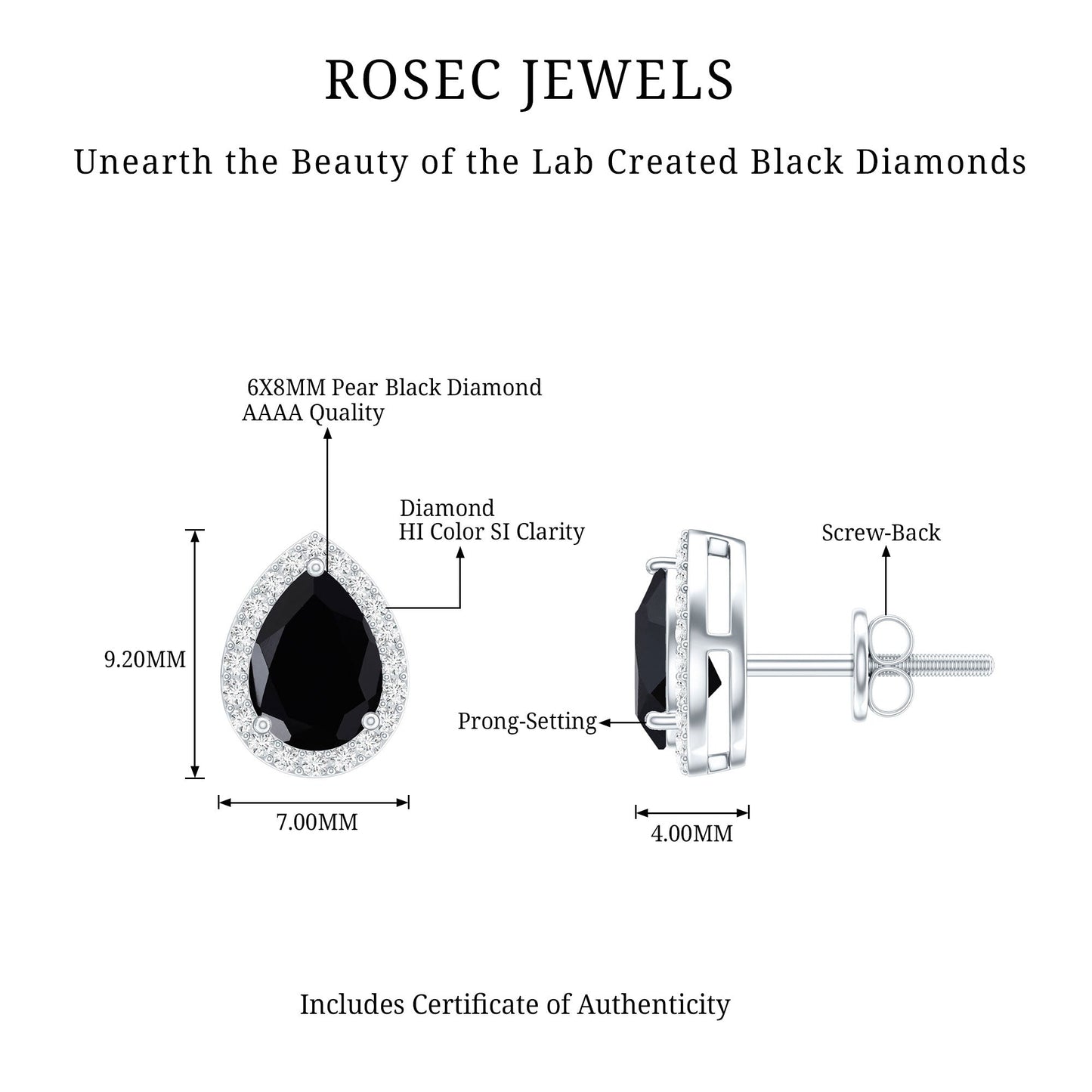 Lab Created Black Diamond Teardrop Stud Earrings with Diamond Halo