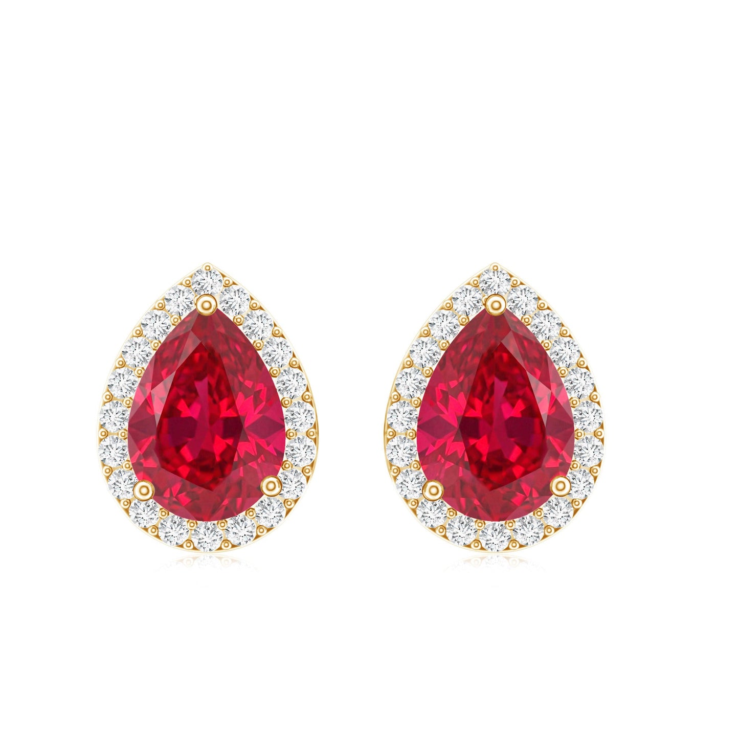Lab Created Ruby Teardrop Stud Earrings with Diamond Halo