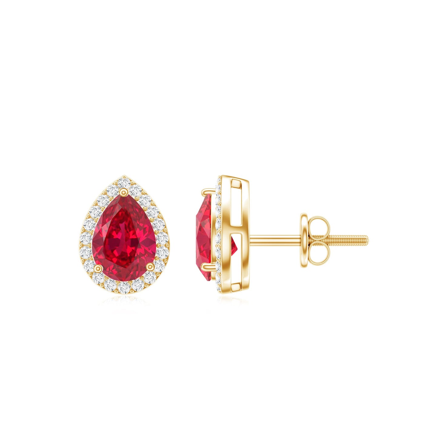 Lab Created Ruby Teardrop Stud Earrings with Diamond Halo