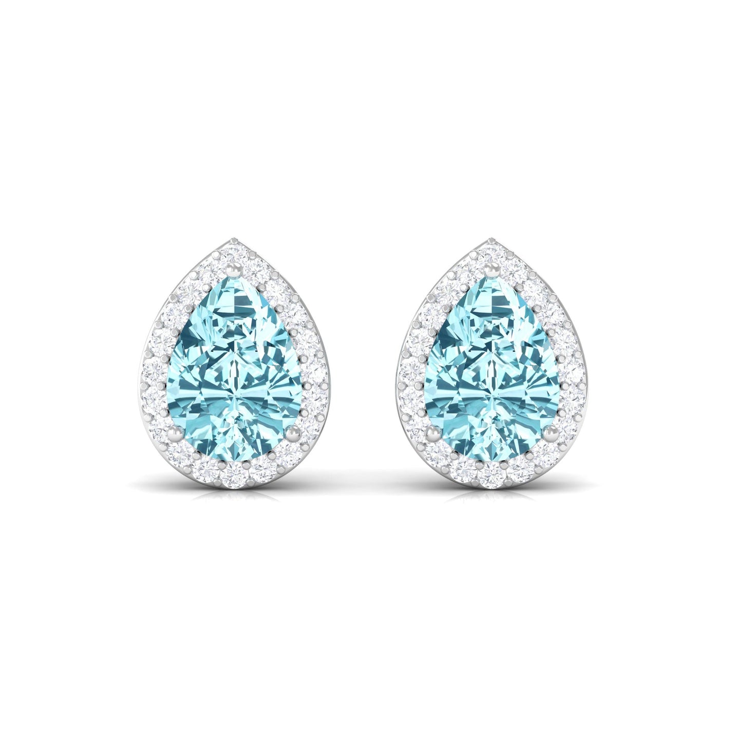 Natural Pear Shape Aquamarine Stud Earrings with Diamond Halo