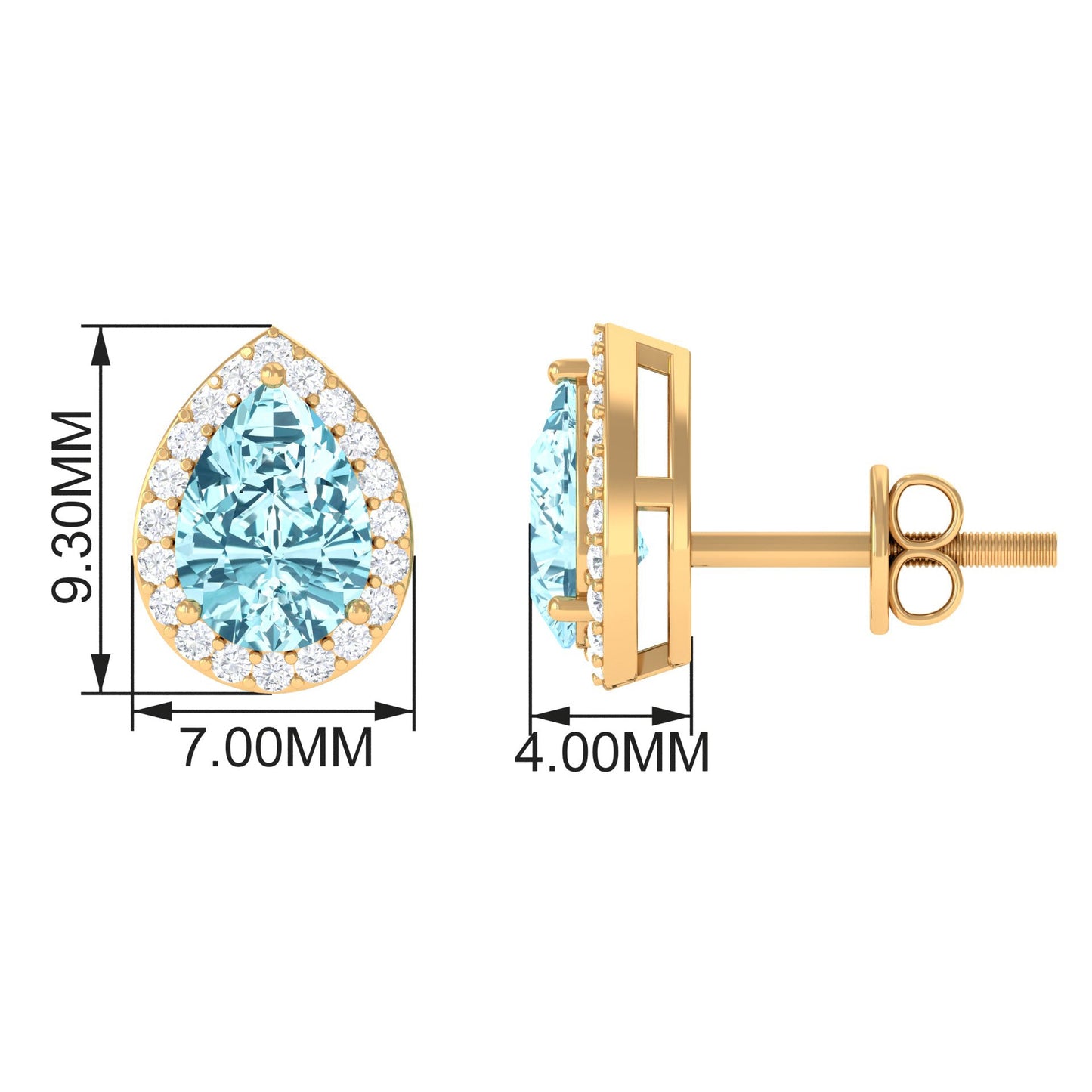 Natural Pear Shape Aquamarine Stud Earrings with Diamond Halo