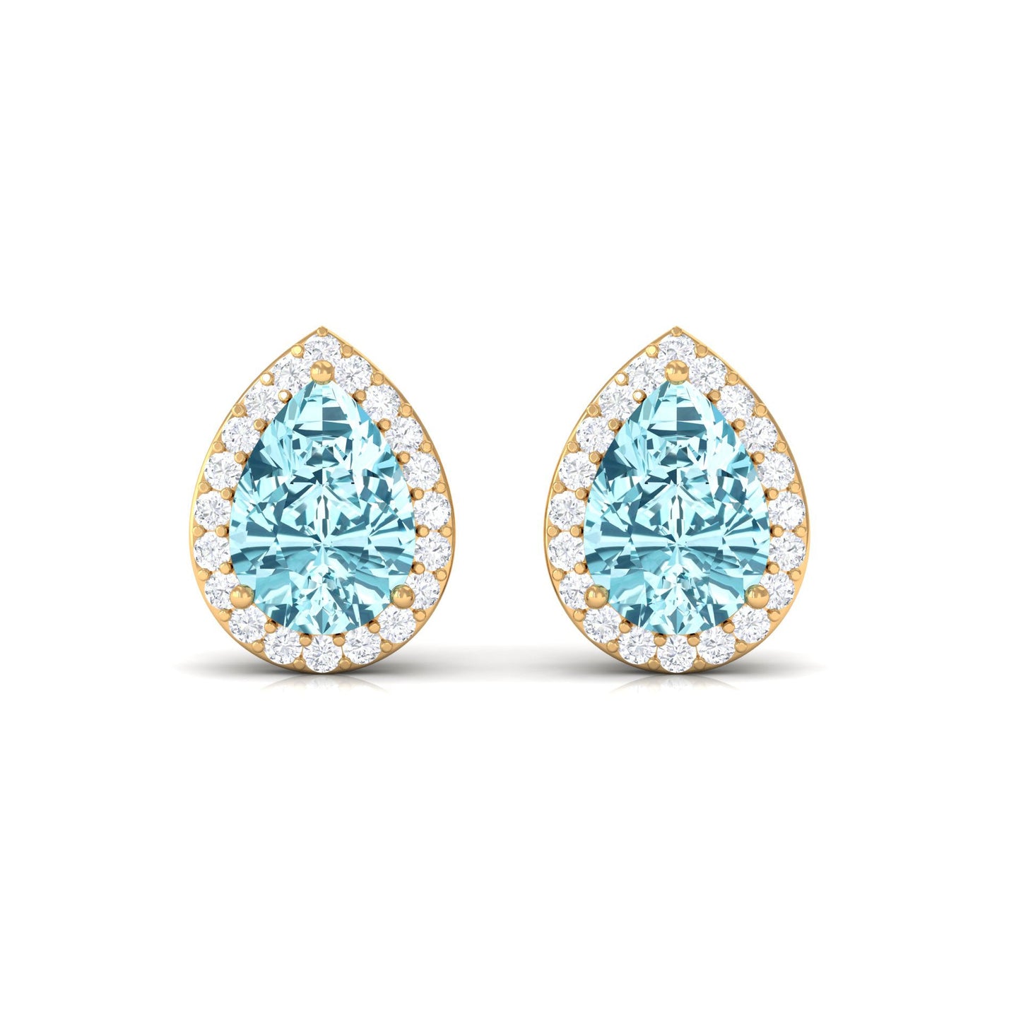 Natural Pear Shape Aquamarine Stud Earrings with Diamond Halo