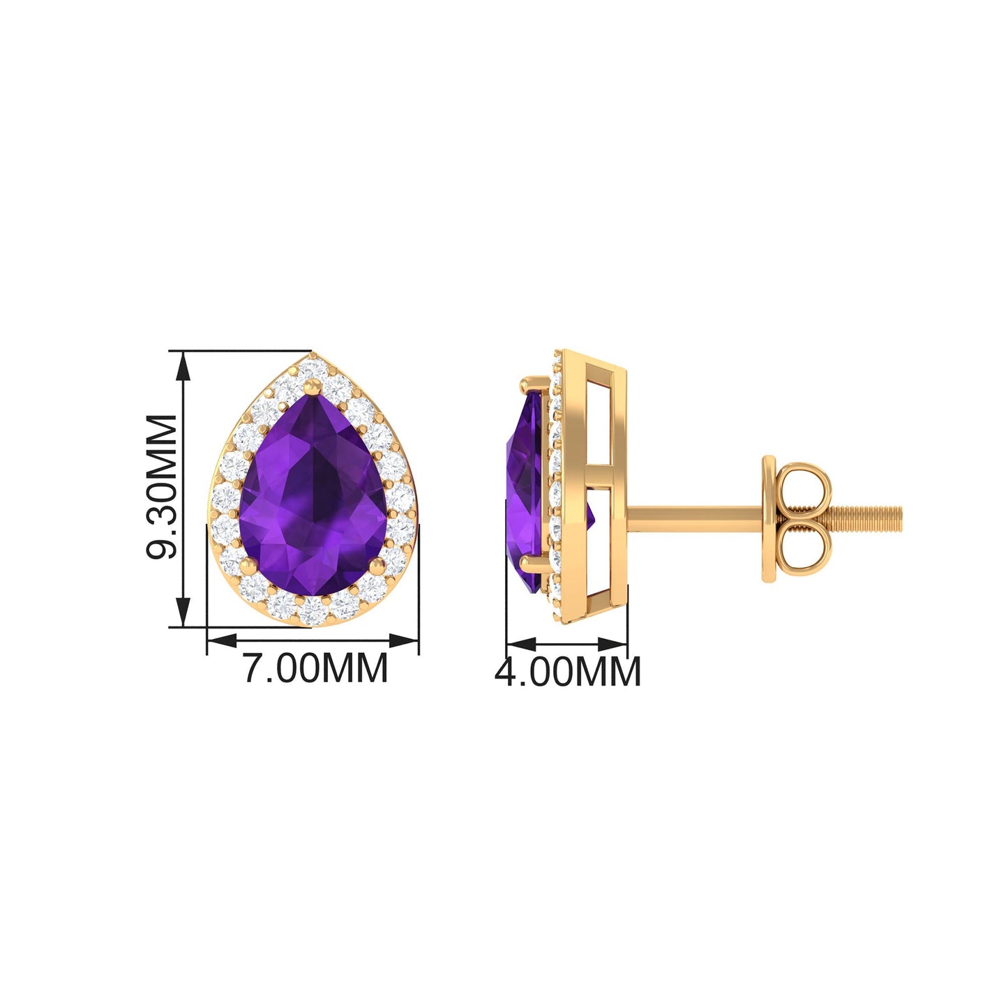 Classic Pear Shape Amethyst Teardrop Earrings with Diamond Halo