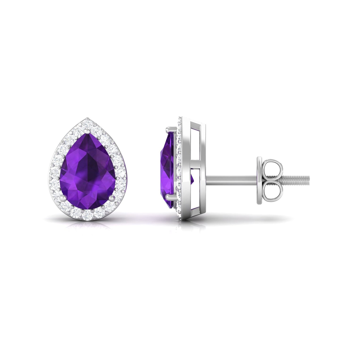 Classic Pear Shape Amethyst Teardrop Earrings with Diamond Halo