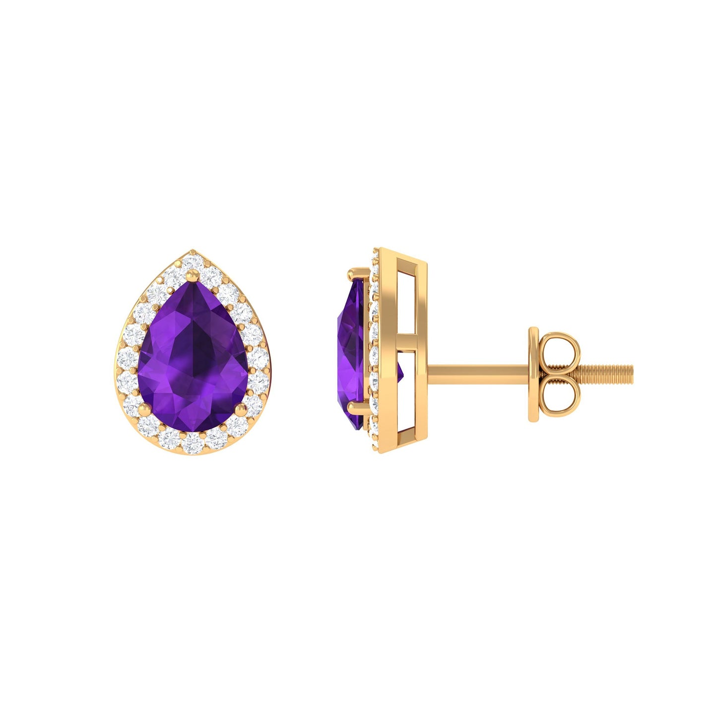 Classic Pear Shape Amethyst Teardrop Earrings with Diamond Halo