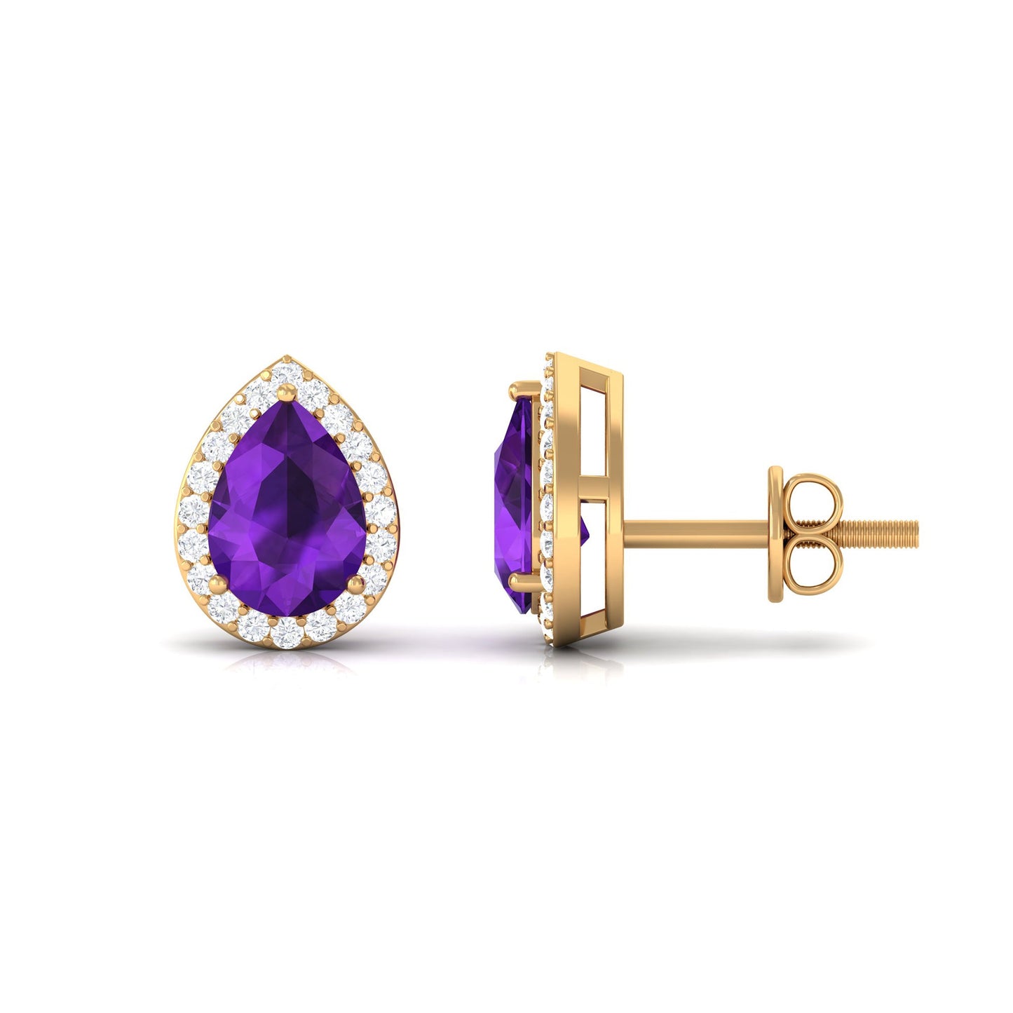 Classic Pear Shape Amethyst Teardrop Earrings with Diamond Halo