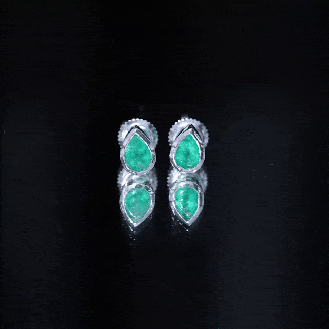 Genuine Emerald Teardrop Stud Earrings in Bezel Setting